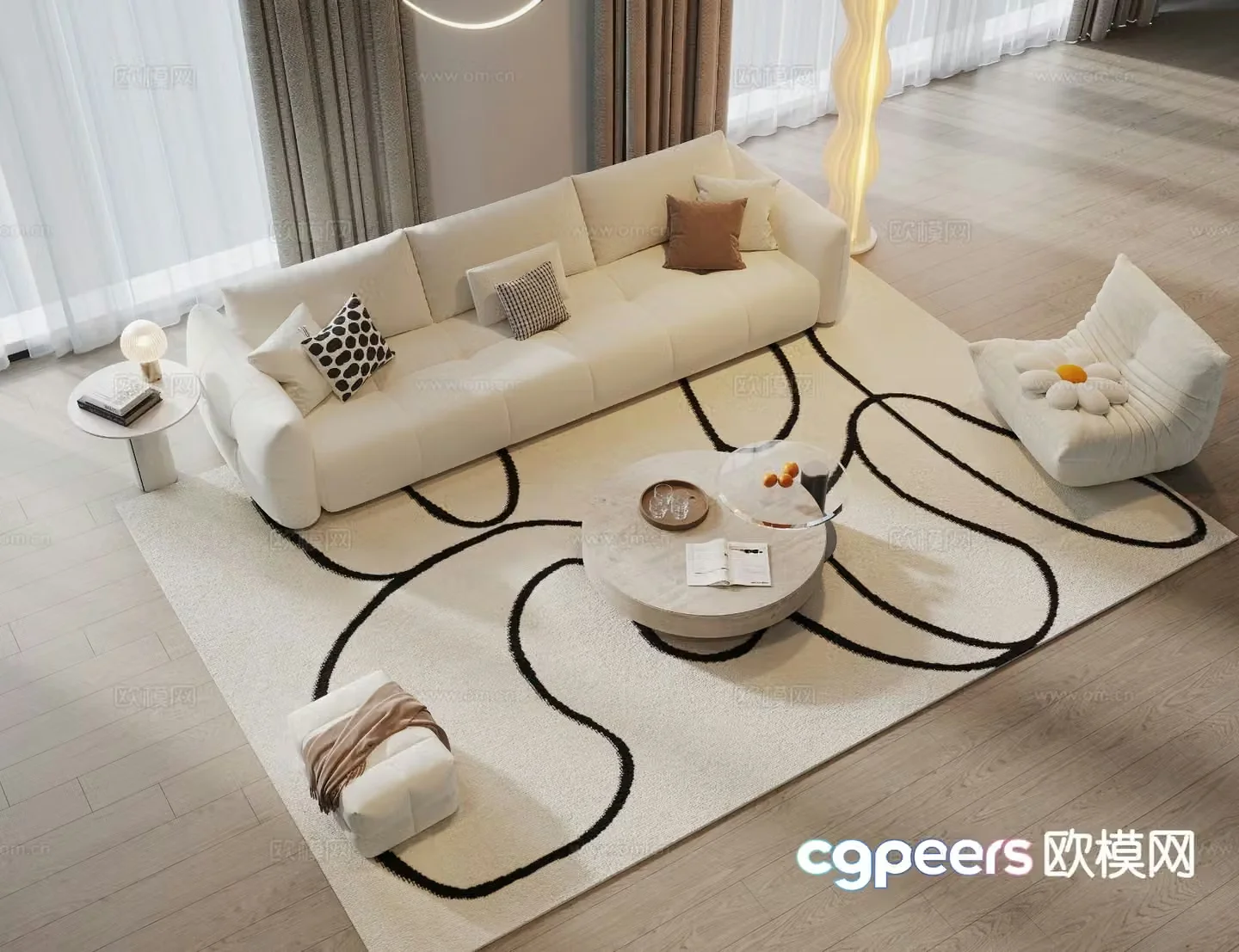 Cream style sofa modular sofa 3d model