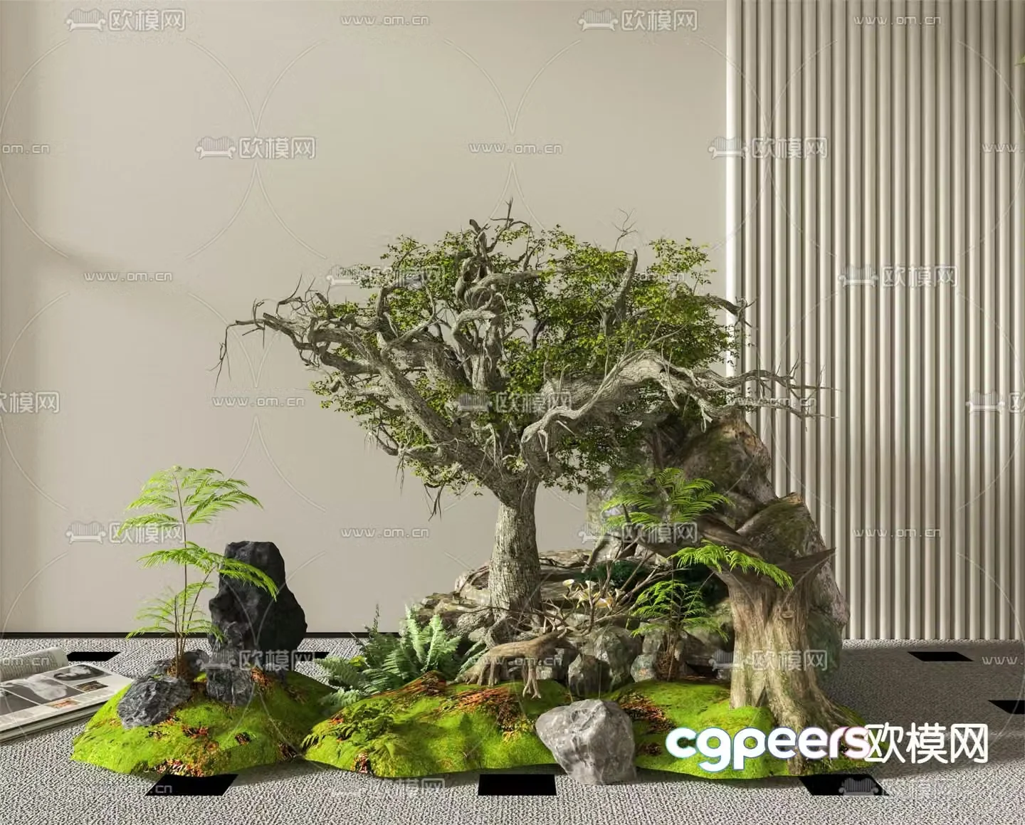 Indoor landscaping green plant pile micro terrain 3d model