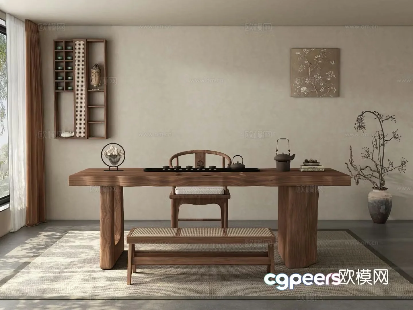 New Chinese style medieval tea room tea table and chair 3D model