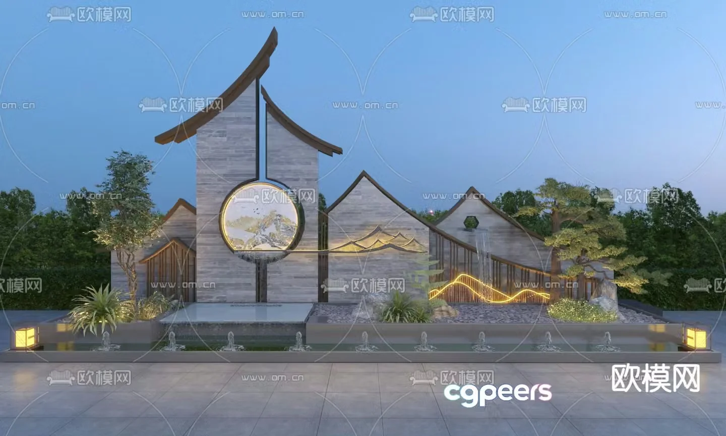 Courtyard stacked water feature wall flowing water feature wall 3D model