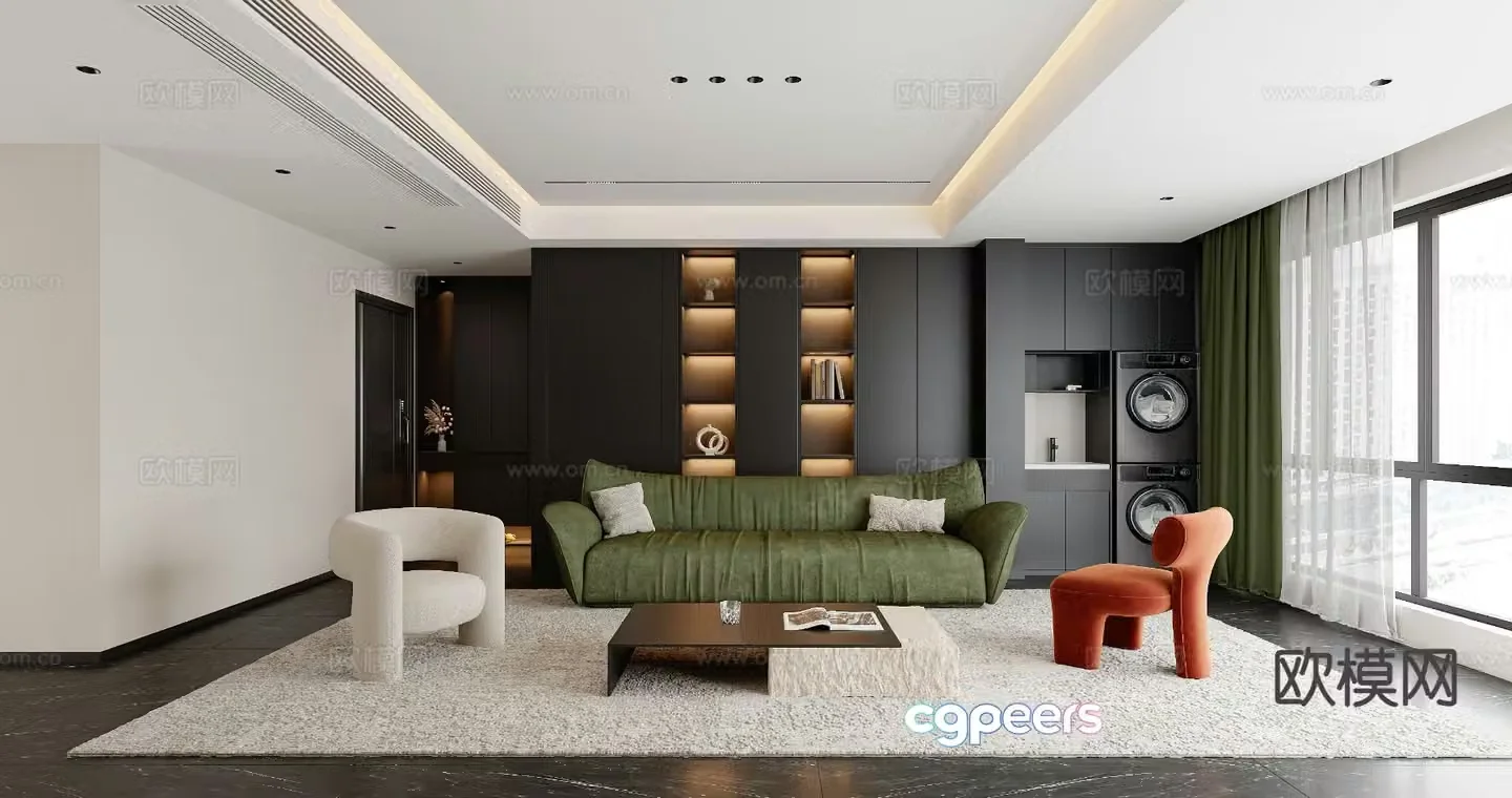 Dark style living room 3d model