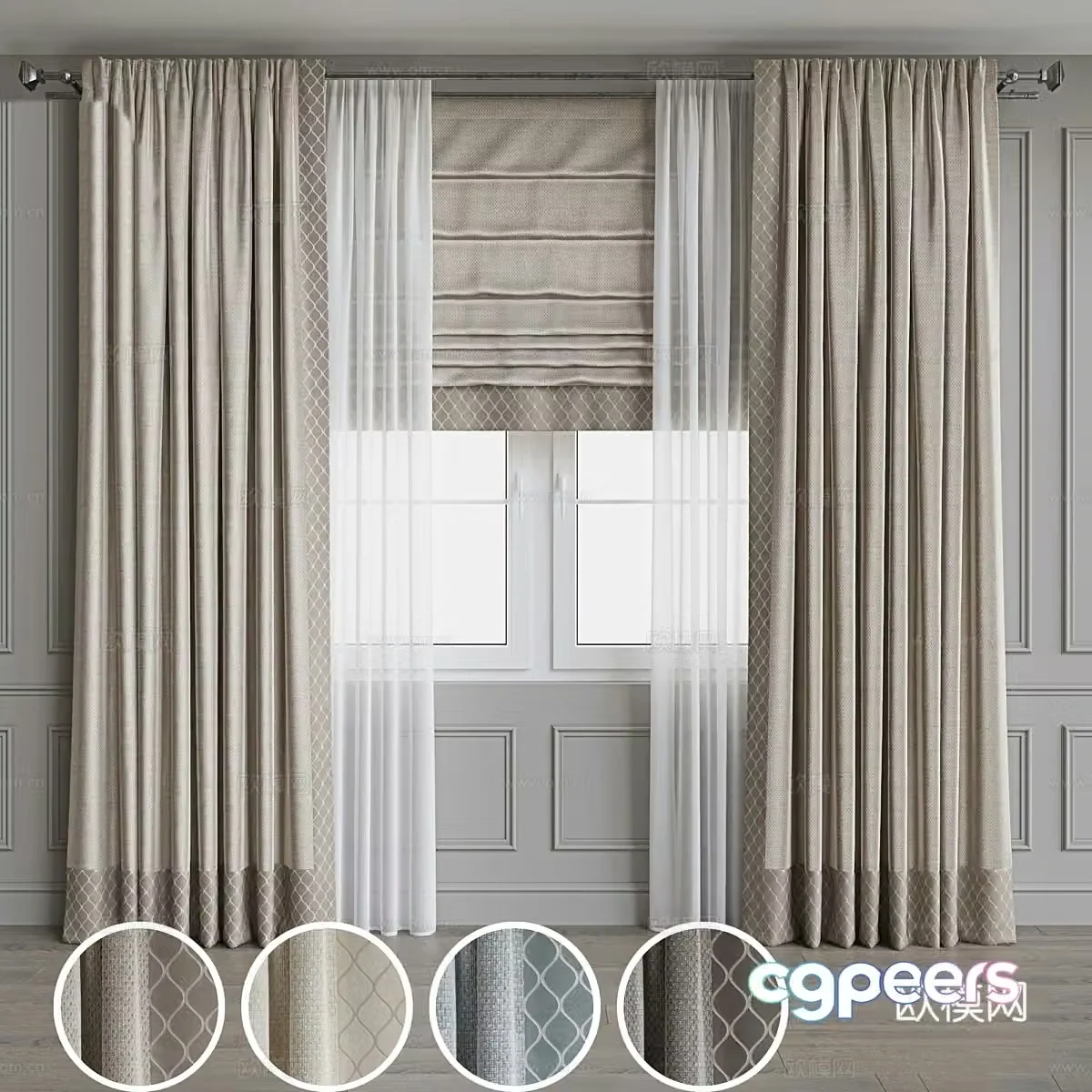 New Chinese style fabric curtain 3D model