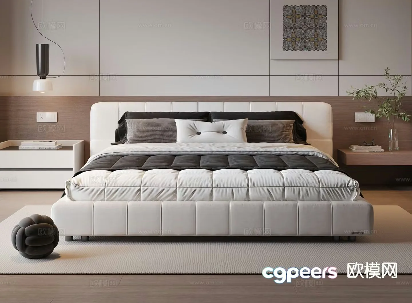 Fabric double bed 3d model