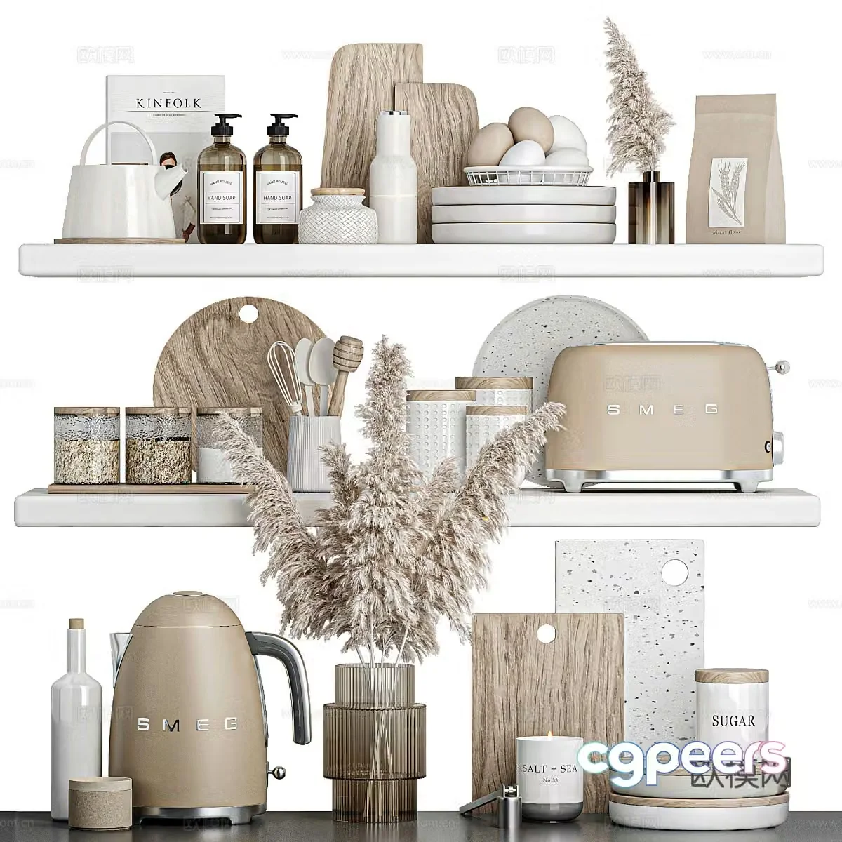 Modern creamy kitchen appliances 3d model