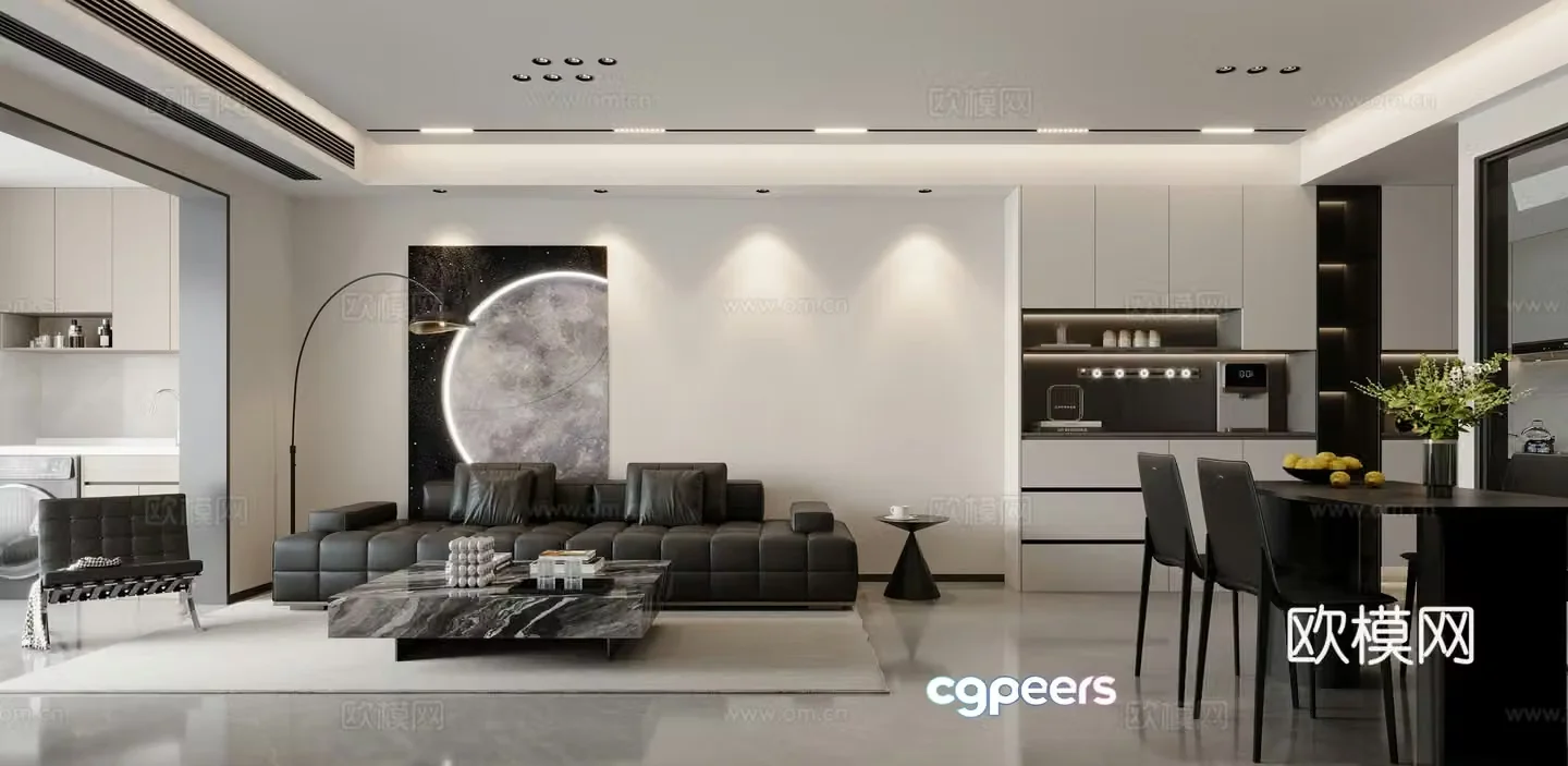 Modern black white and gray living room 3d model