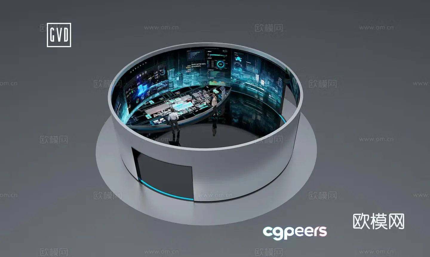 Modern exhibition hall 180-degree digital sand table Acrylic sand table Ring curtain sand table Immersive area sand table 3D model