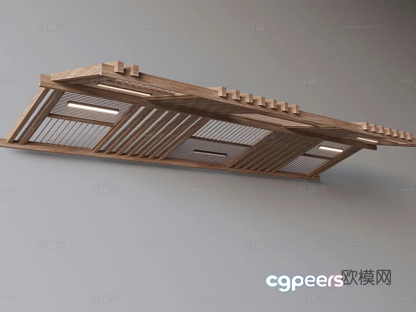 Chinese wooden beam ceiling structural frame roof 3d model