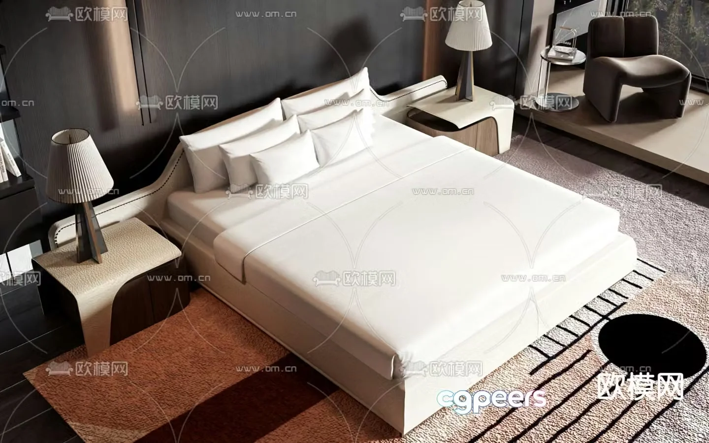Modern double bed 3d model