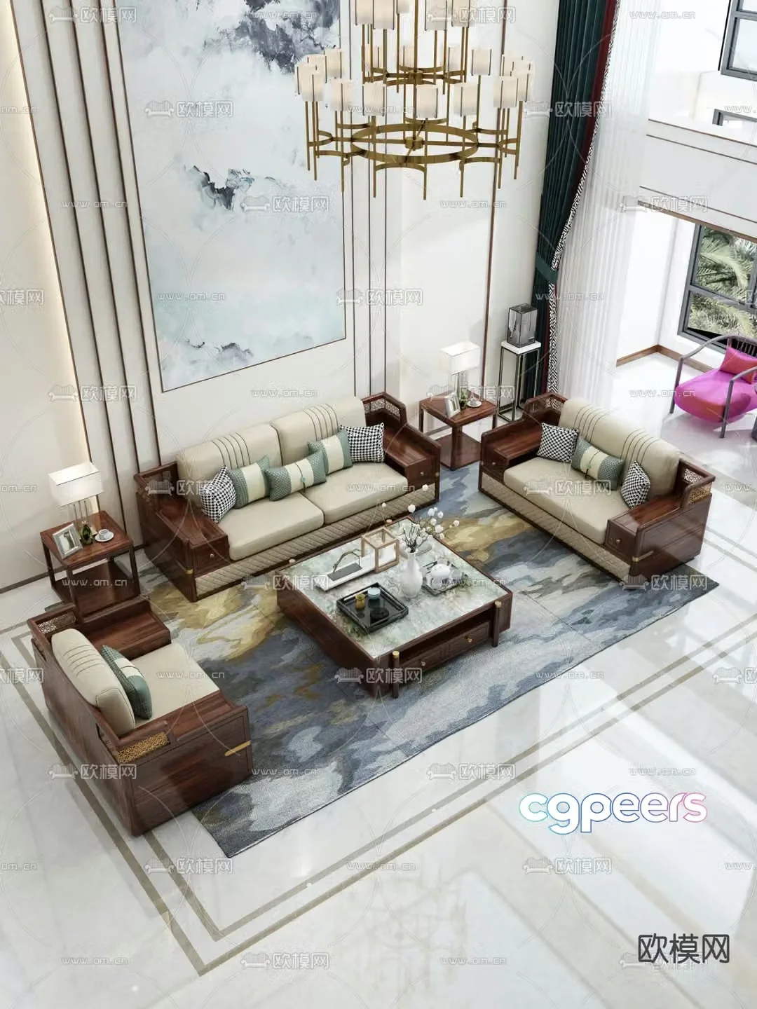 Chinese style modular sofa 3d model