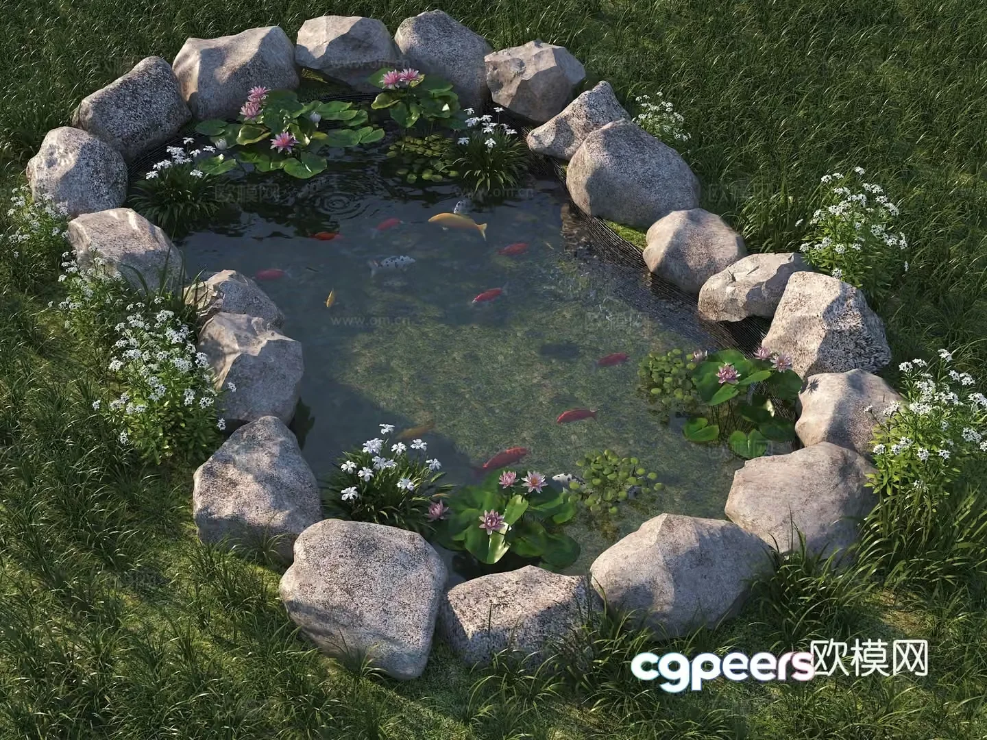 Modern pool fish pond lotus pond ornamental fish pond landscape pool stone waterscape landscape stone 3d model