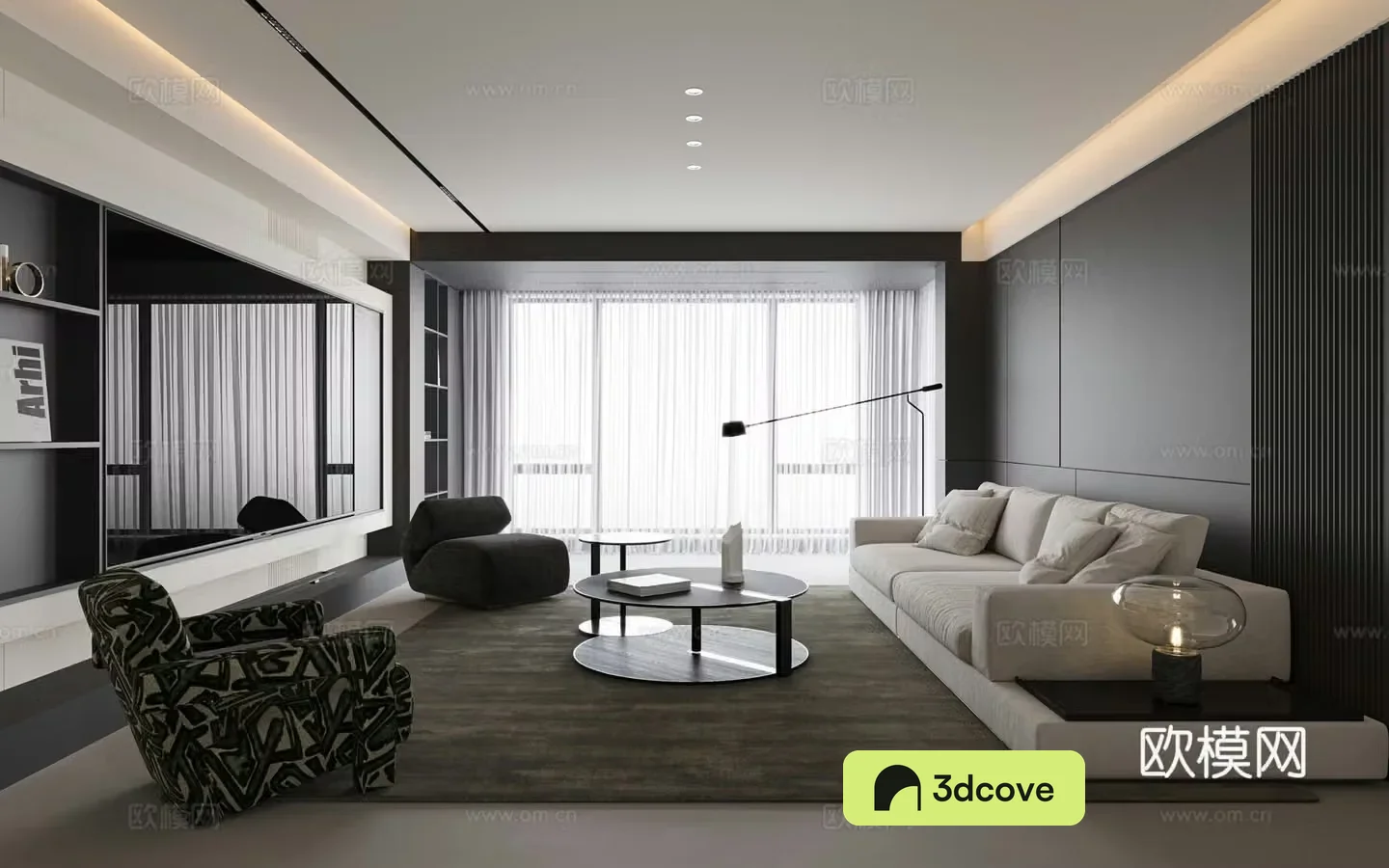 Modern black white and gray living room