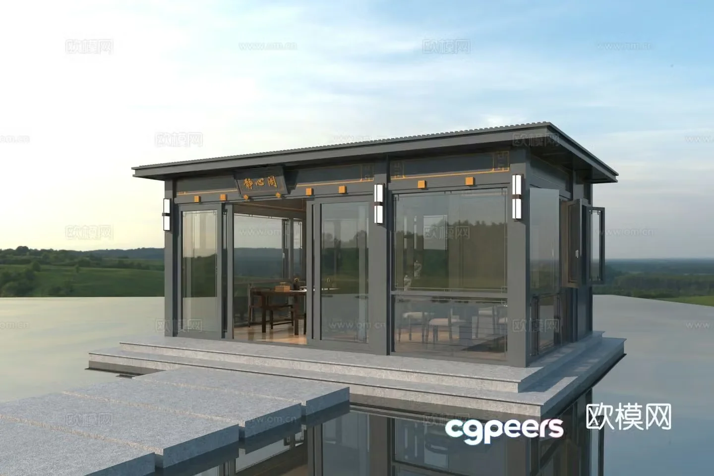 New Chinese style aluminum alloy enclosed pavilion 3D model