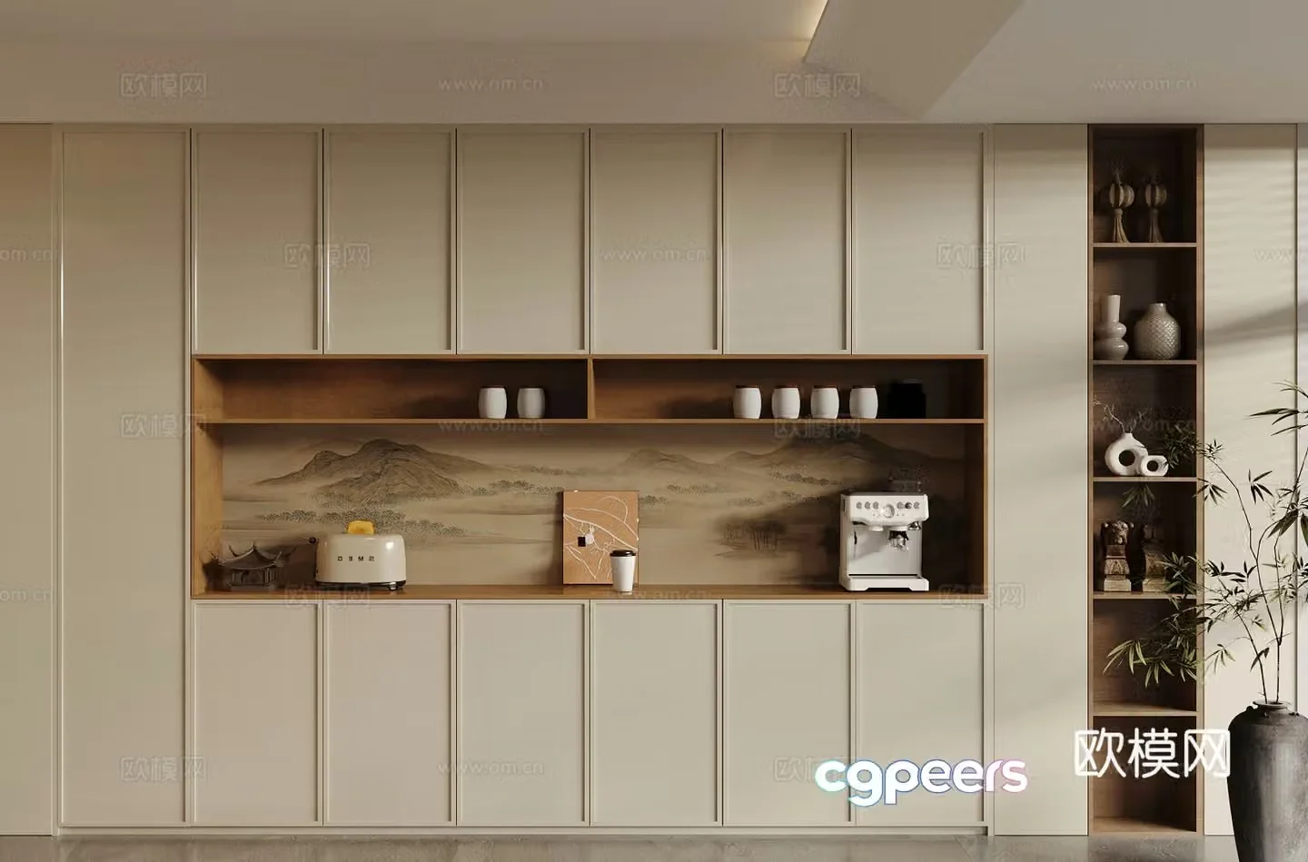 New Chinese-style Zen sideboard tea cabinet sideboard refrigerator sideboard sideboard meal preparation sideboard 3D model