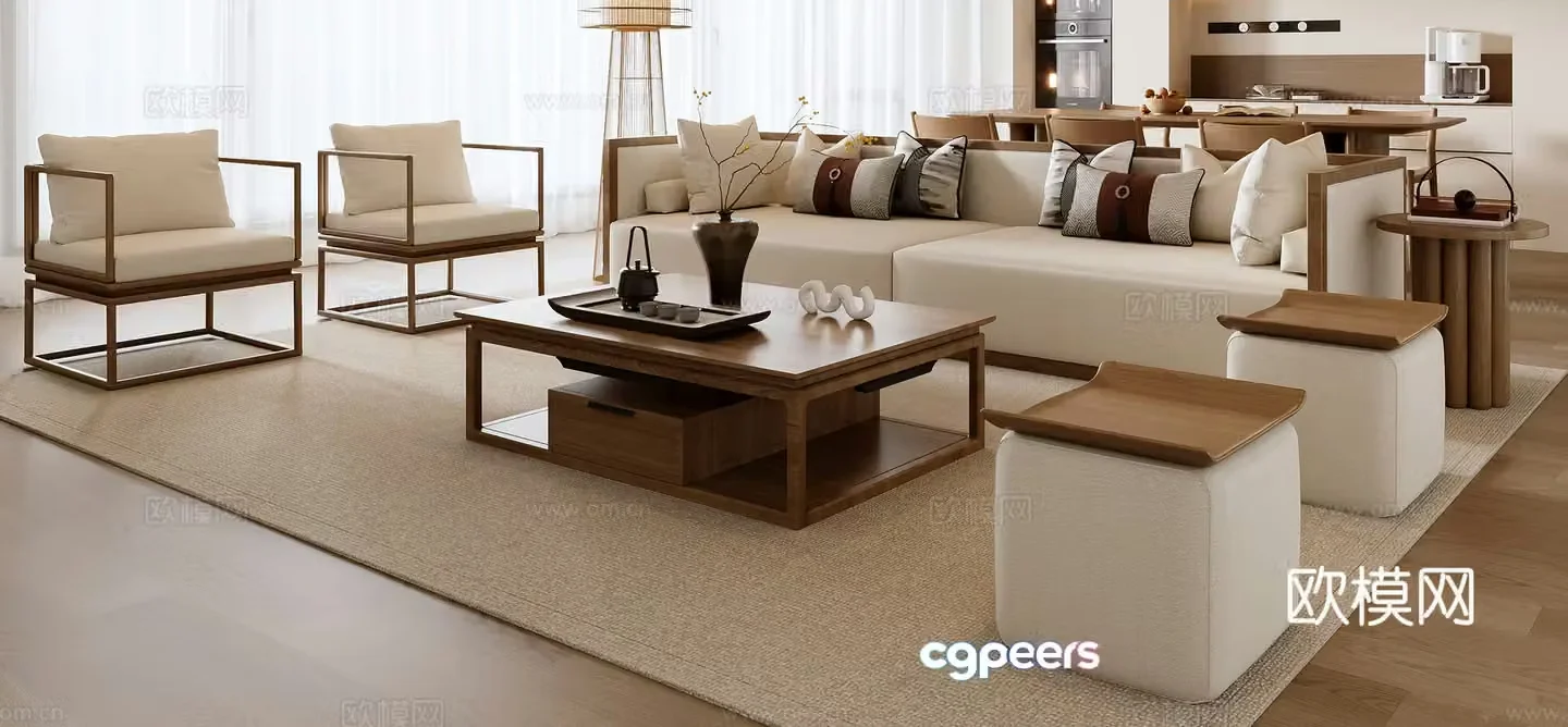 New Chinese combination sofa 3D model