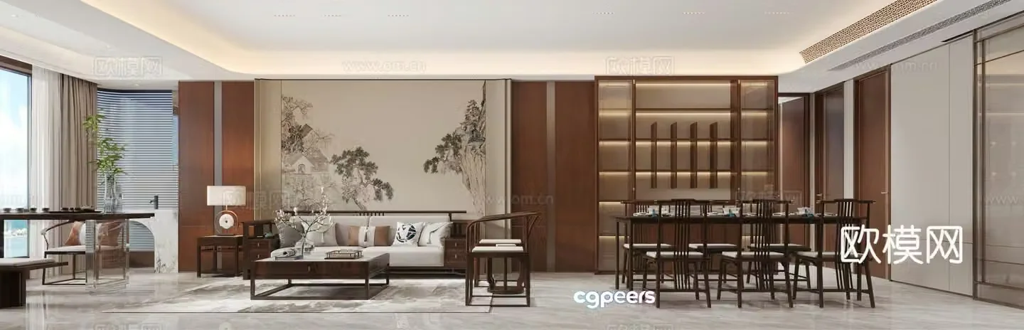 New Chinese style living and dining room 3D model