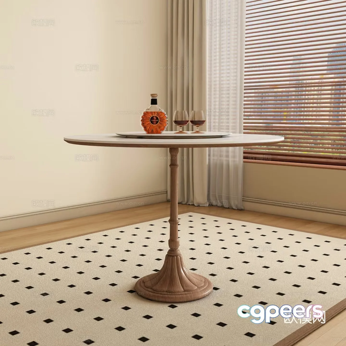 Casual table and chairs Round dining table 3D model