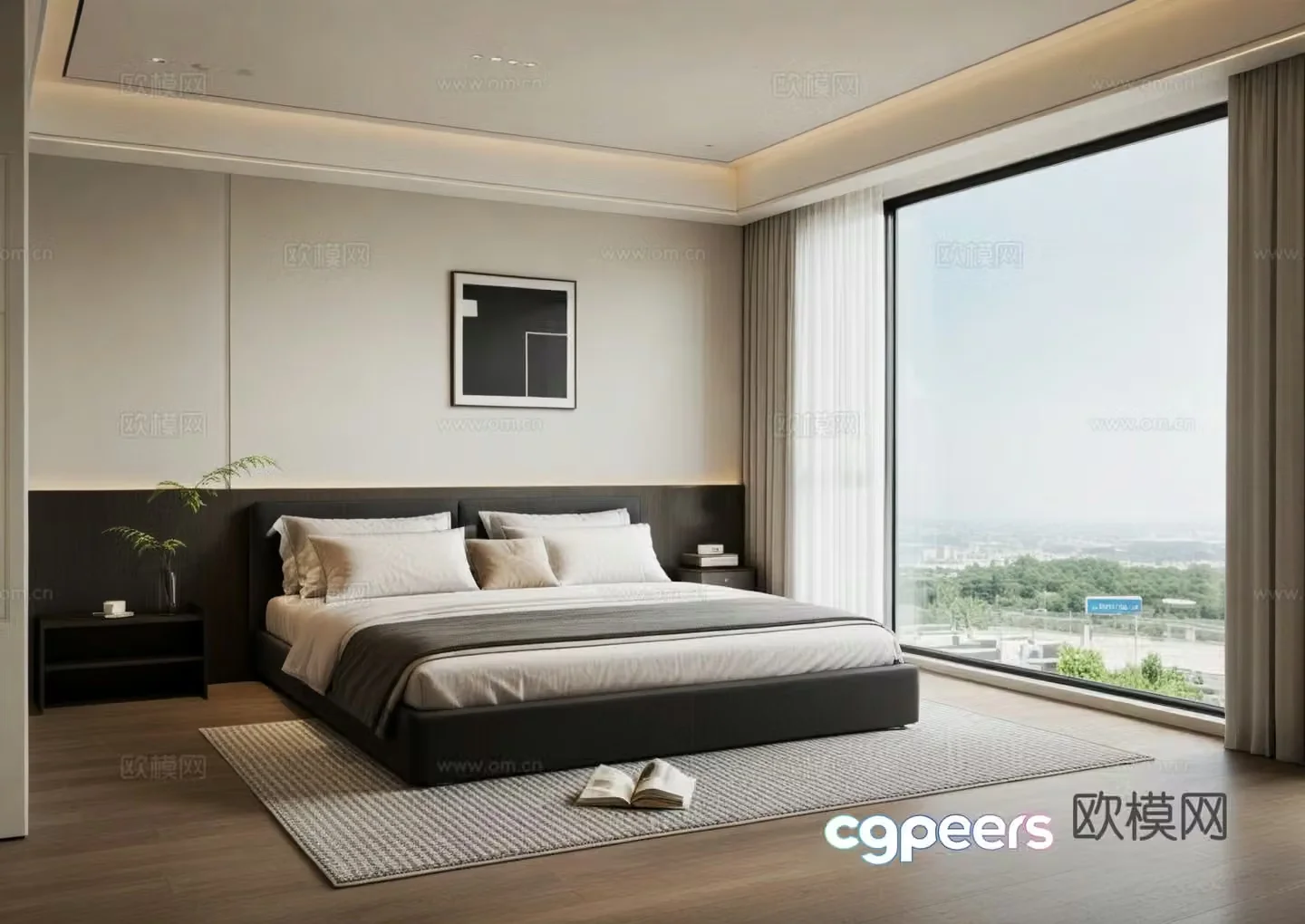 Modern bedroom double bed 3d model