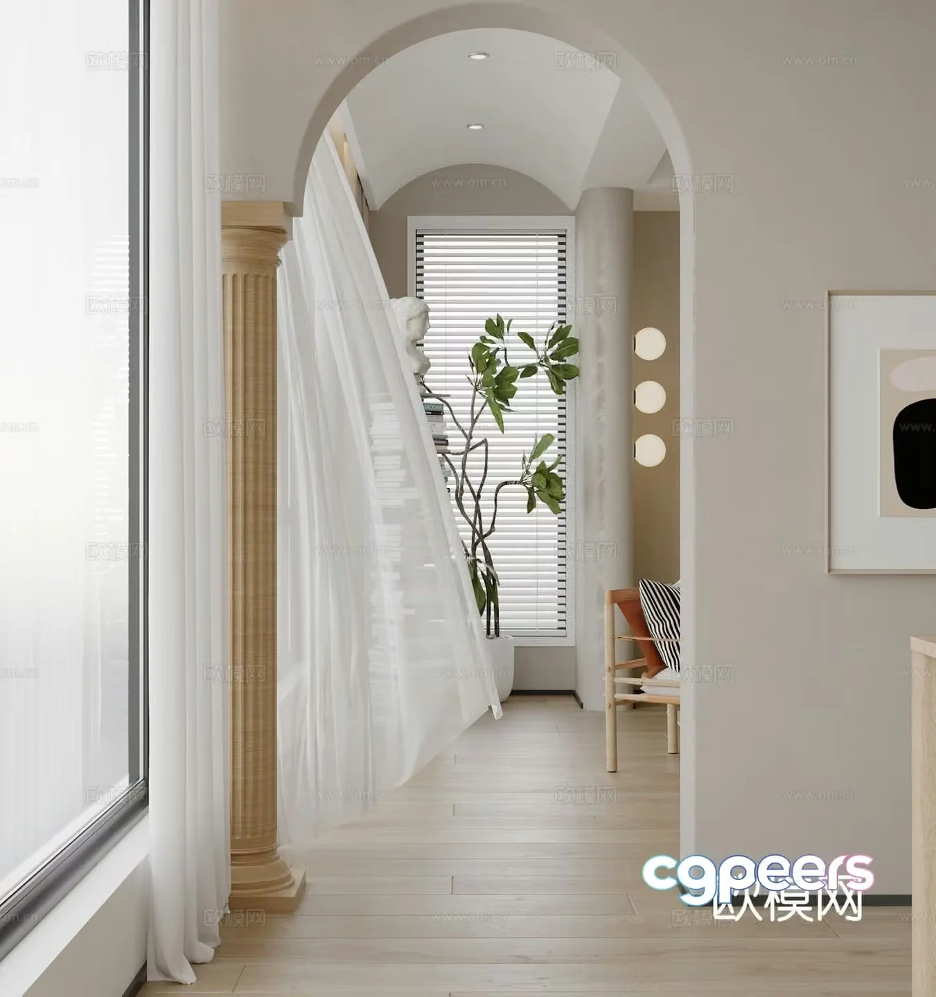 Cream wind corridor aisle 3d model