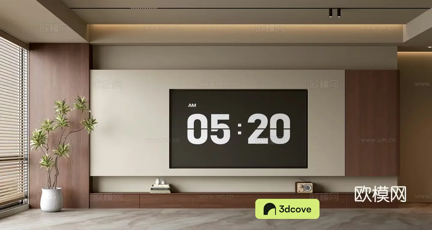 Middle-aged TV background wall 3d model
