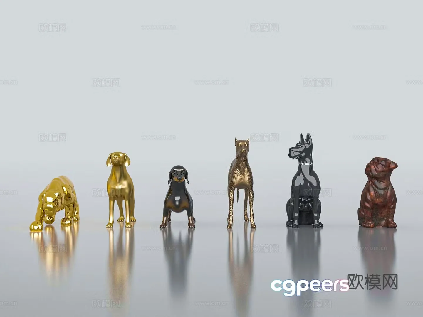 Dog Animal Sculpture Sculpture Ornament Combination 3D Model