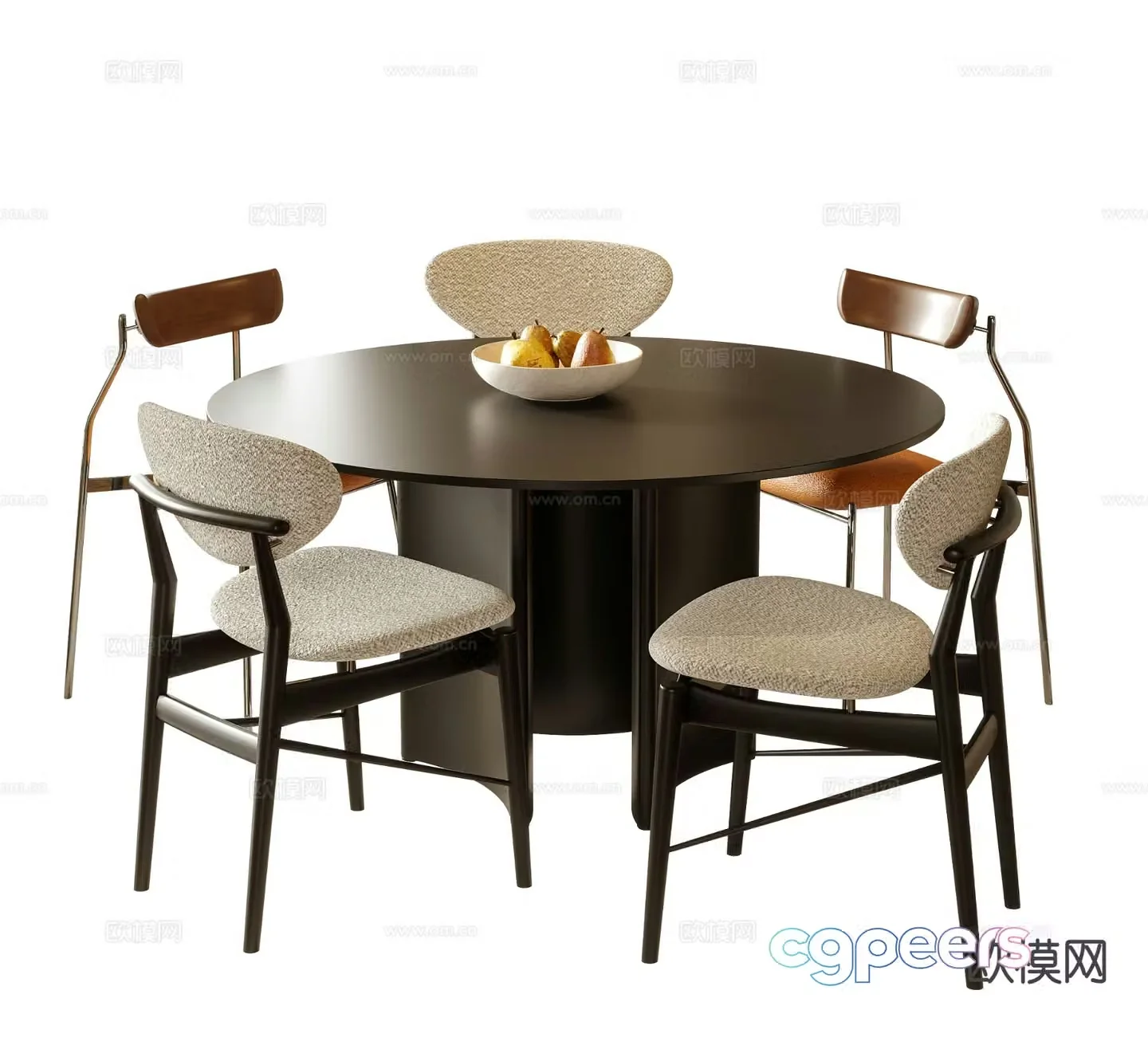Medium style dining table and chairs round dining table 3D model