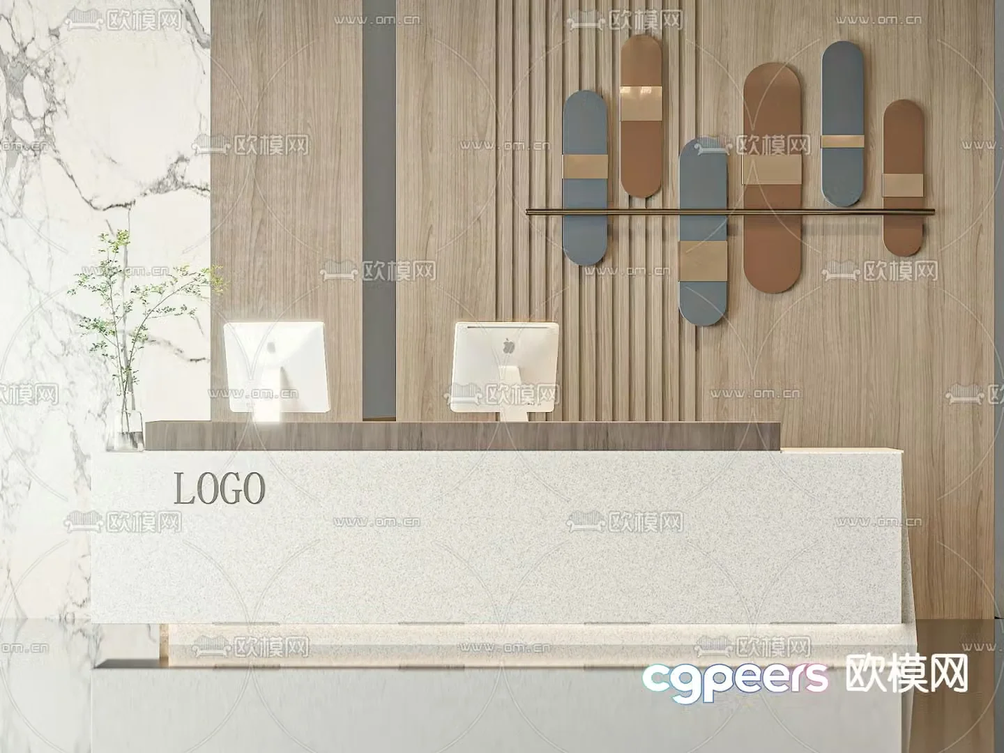 Modern front desk service desk reception desk 3d model
