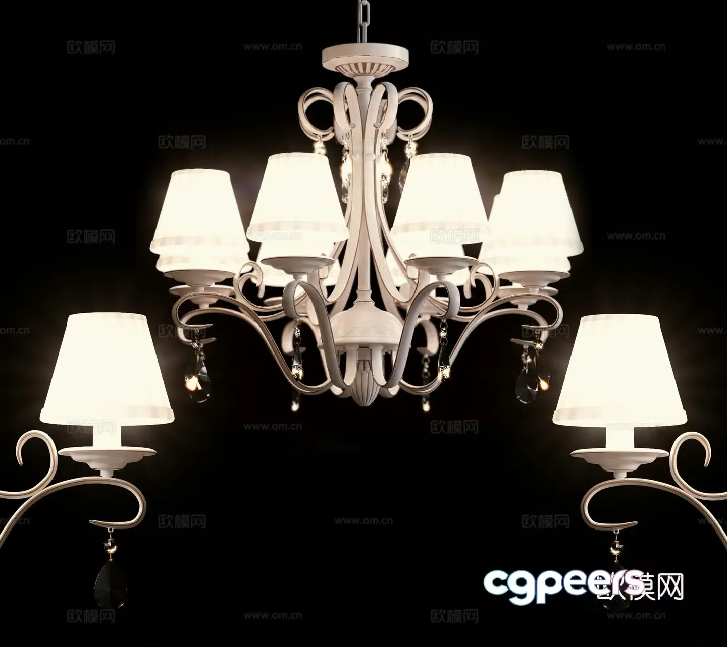 European multi-head chandelier 3d model