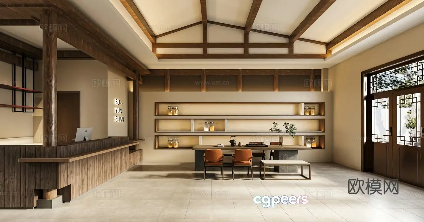 3D model of hotel and homestay reception lobby front desk