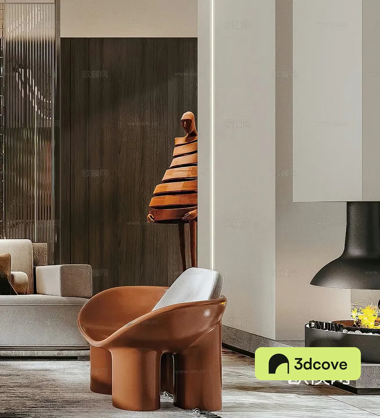 Modern leisure chair Light luxury leisure chair Side table corner fireplace hanging stove floor lamp ornament