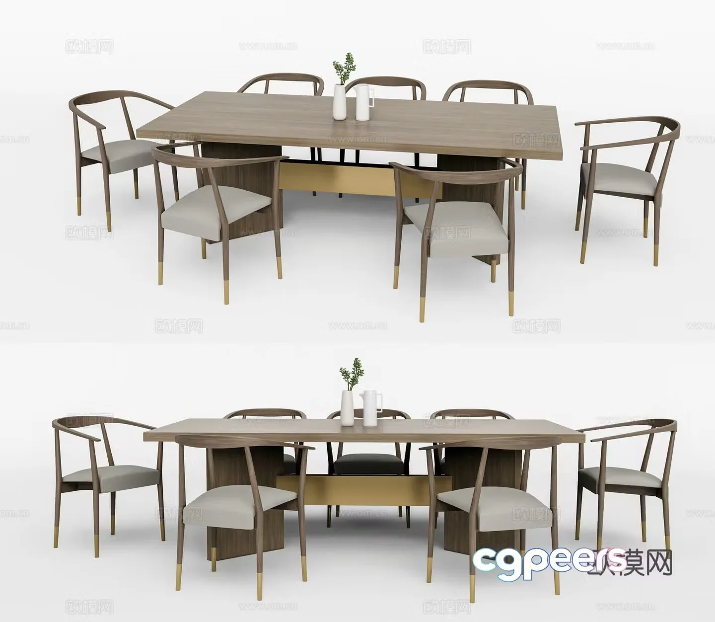 Modern solid wood dining table and chairs long table and chairs 3d model