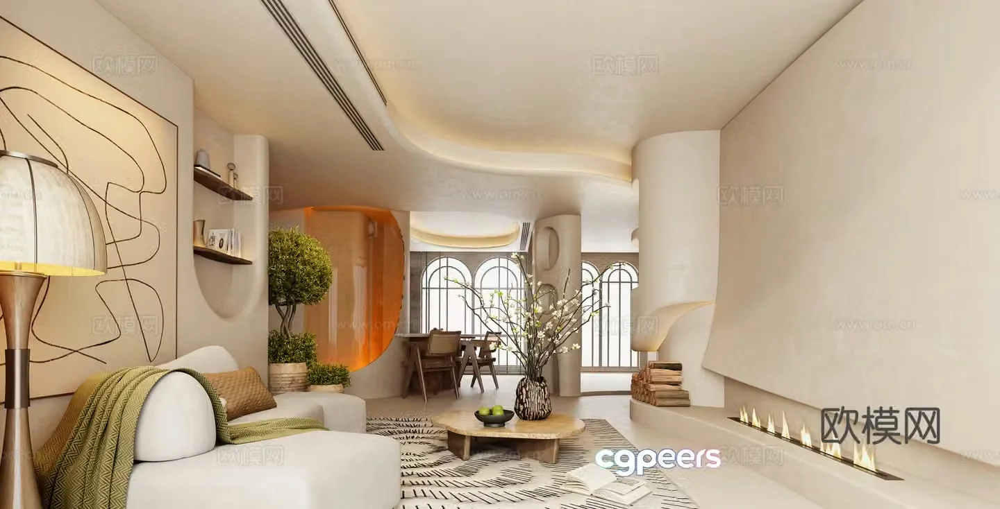 Creamy living room Wasabi Wind Living room Modern living room Wasabi Sofa Creamy sofa Combination 3D Model