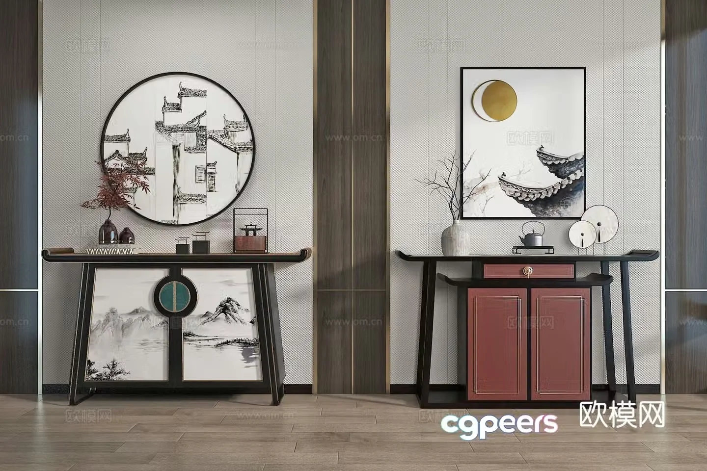 New Chinese style side view cabinet 3D model
