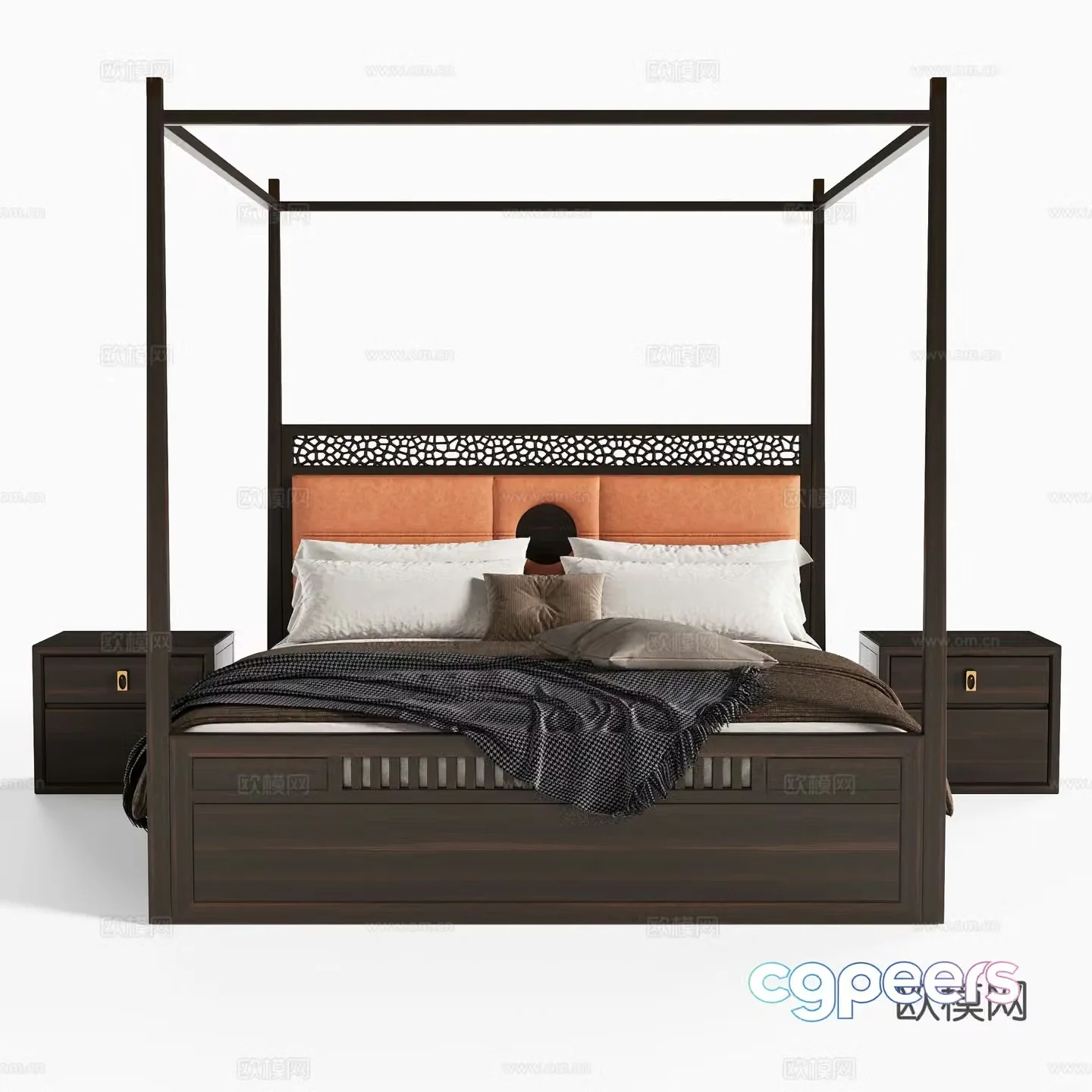 New Chinese style double bed 3d model