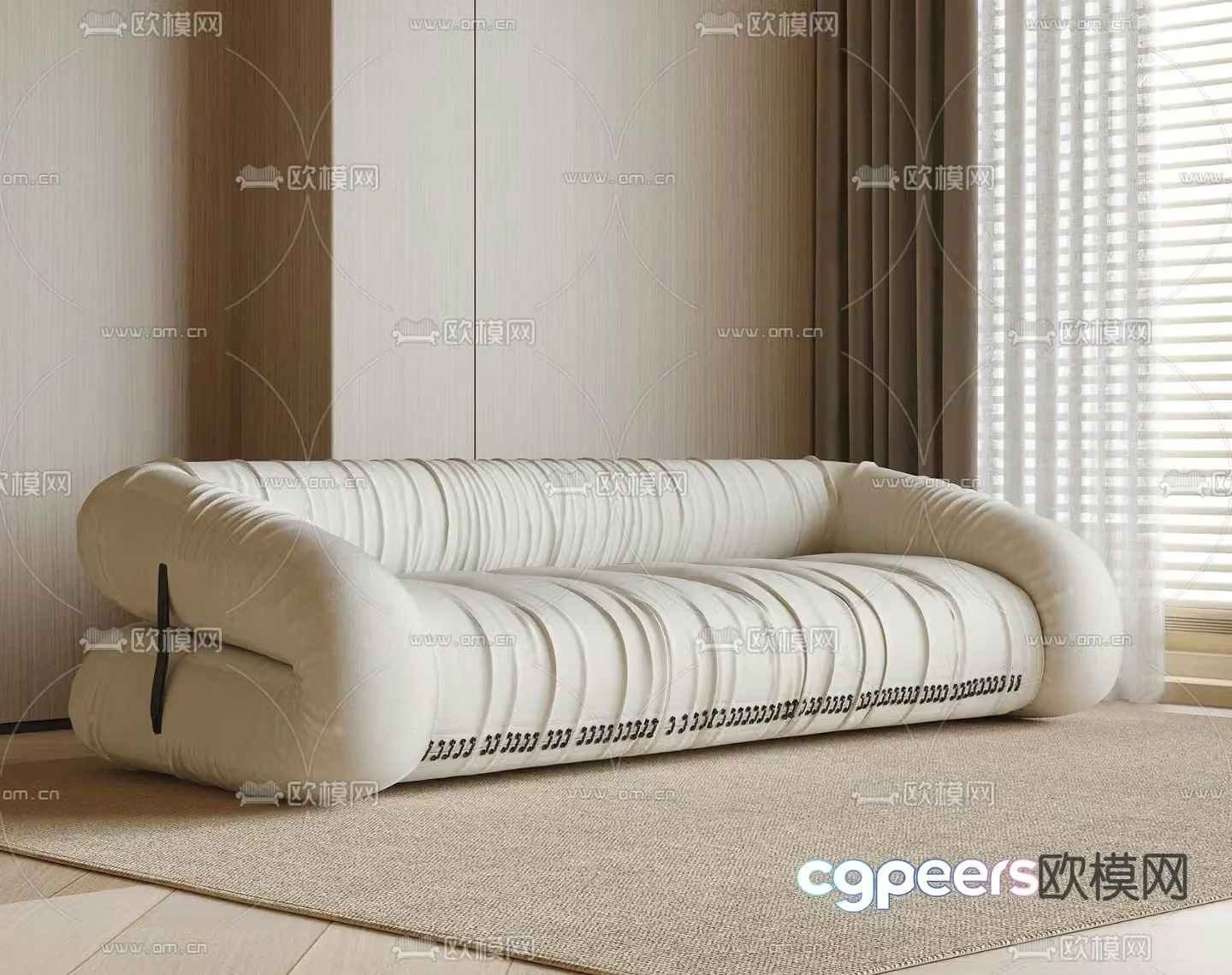 Multi-person sofa upholstered sofa 3d model