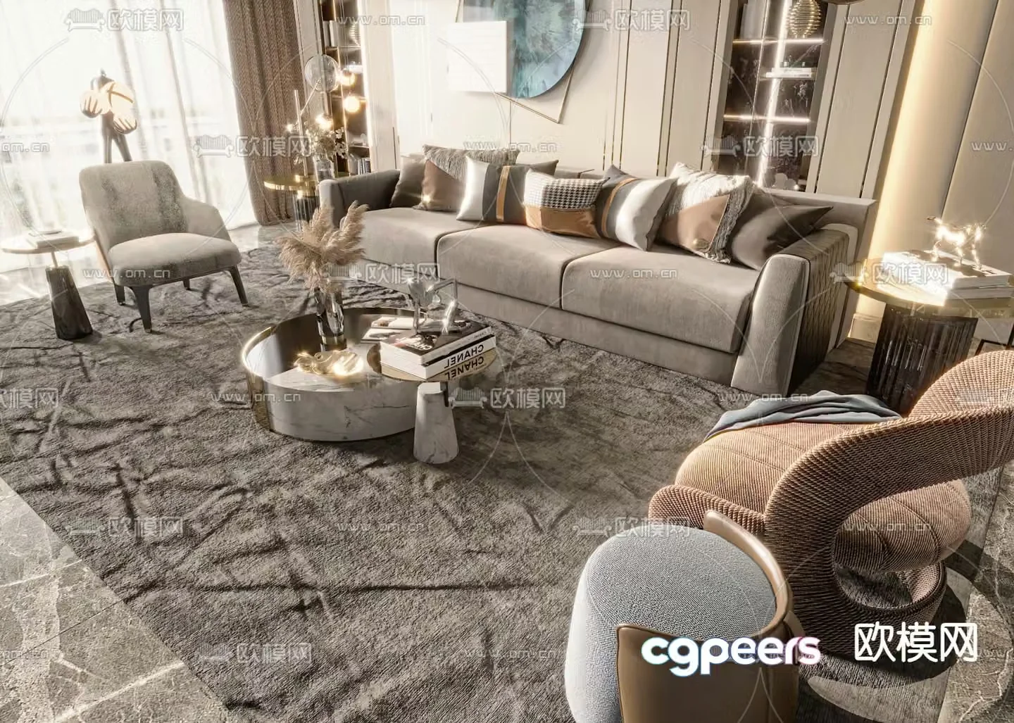 Light luxury modular sofa 3D model