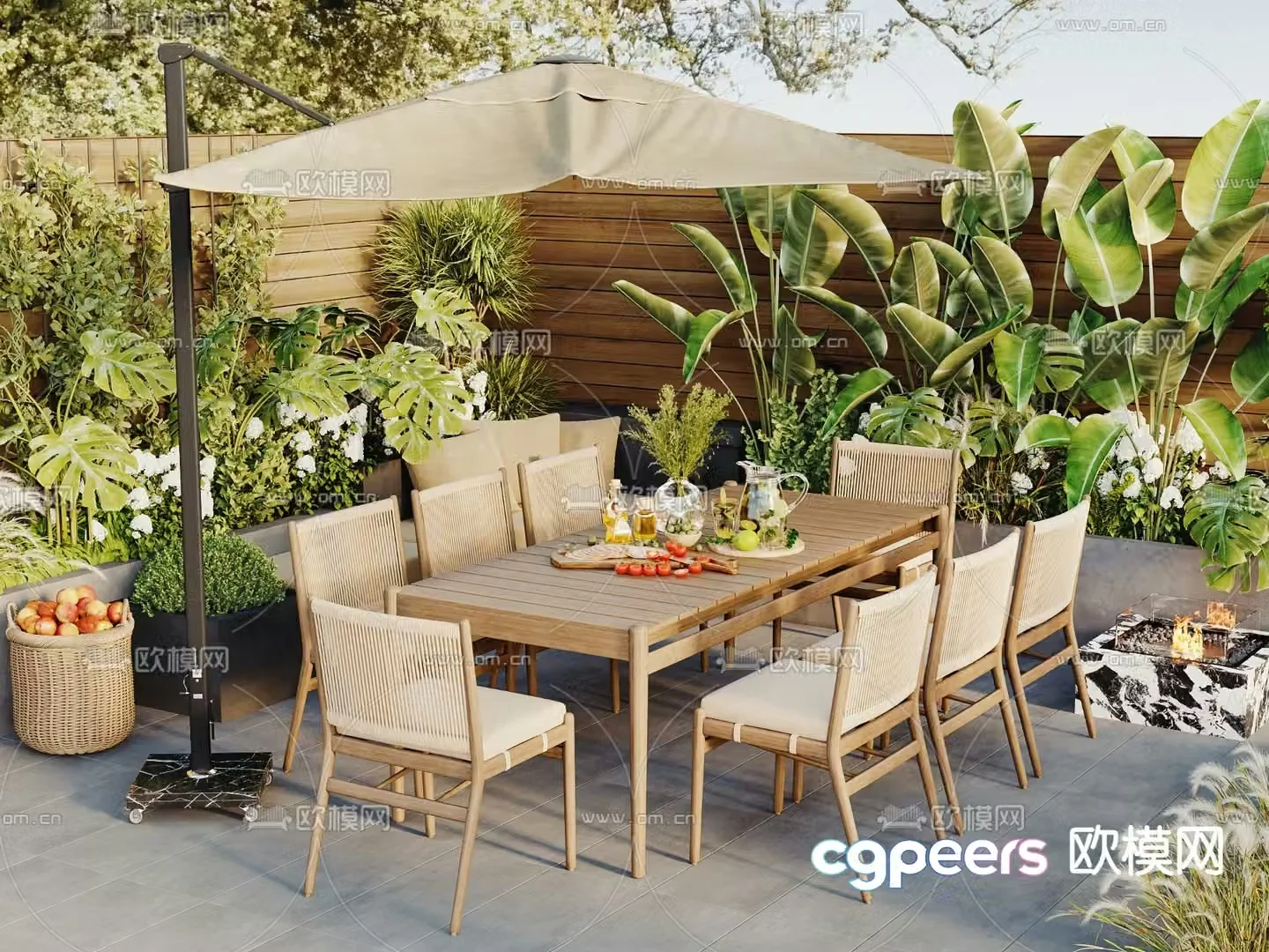 Outdoor tables and chairs parasol 3d model