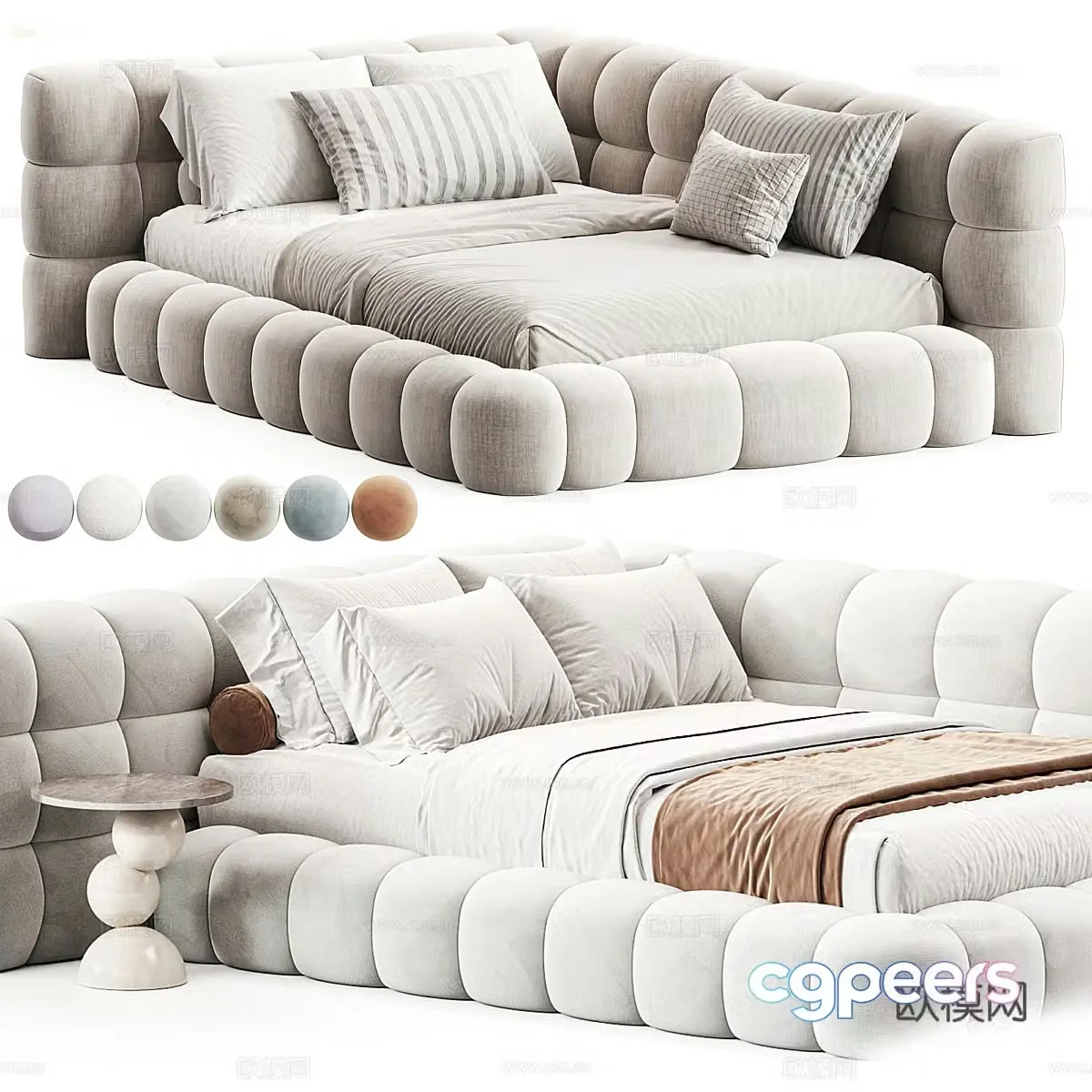 Modern cream style fabric sofa bed 3d model