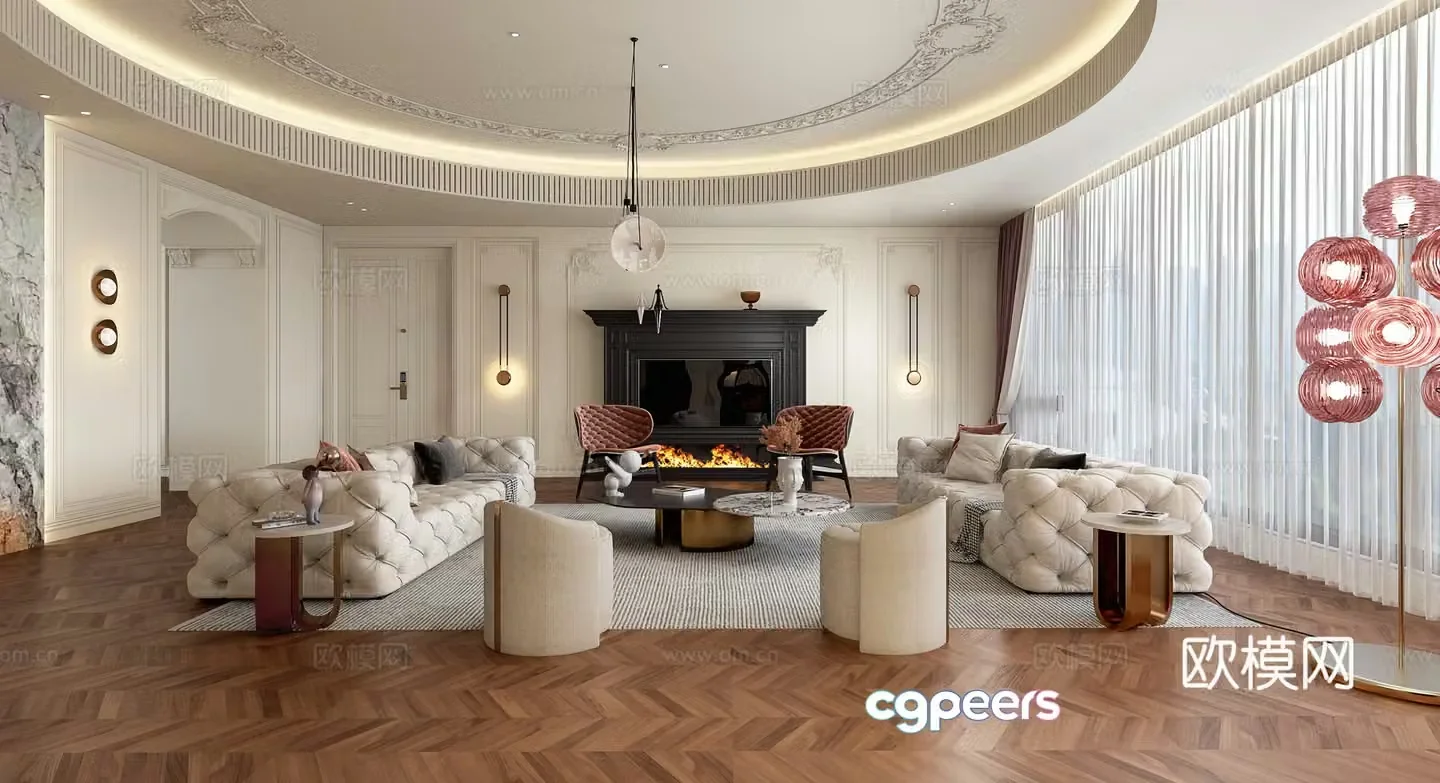 French living and dining room 3d model