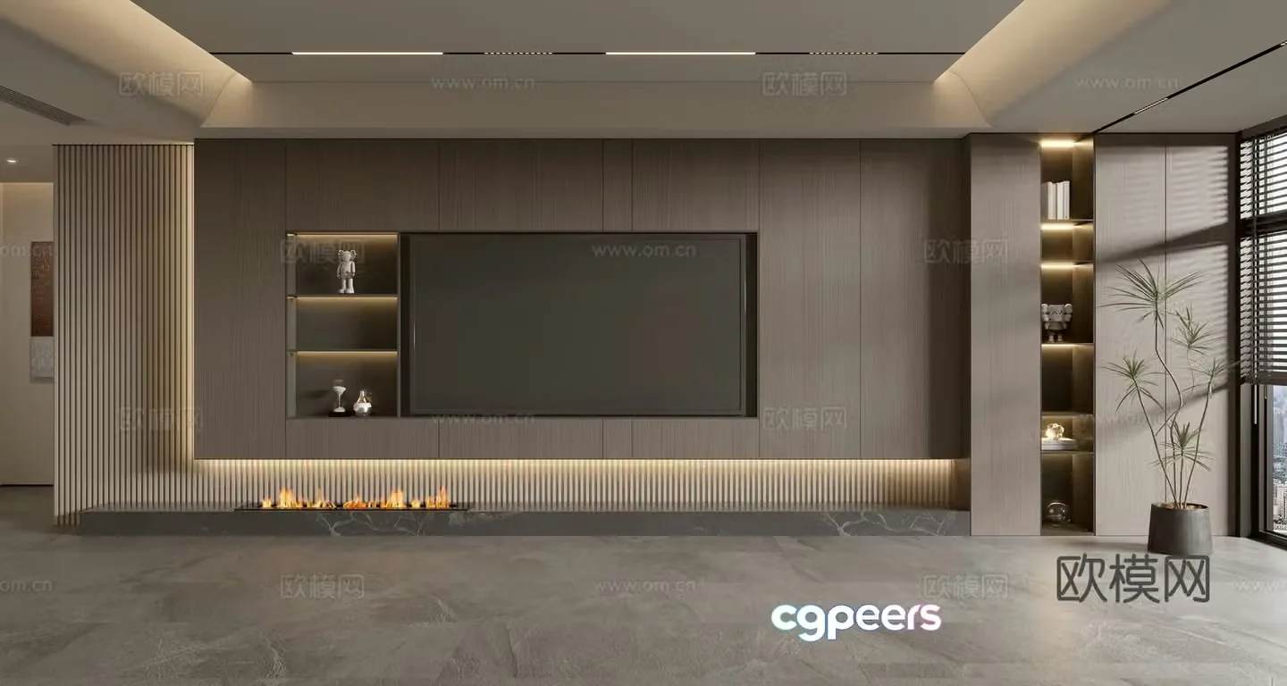 Wasabi TV background wall TV wall full wall TV cabinet 3D model