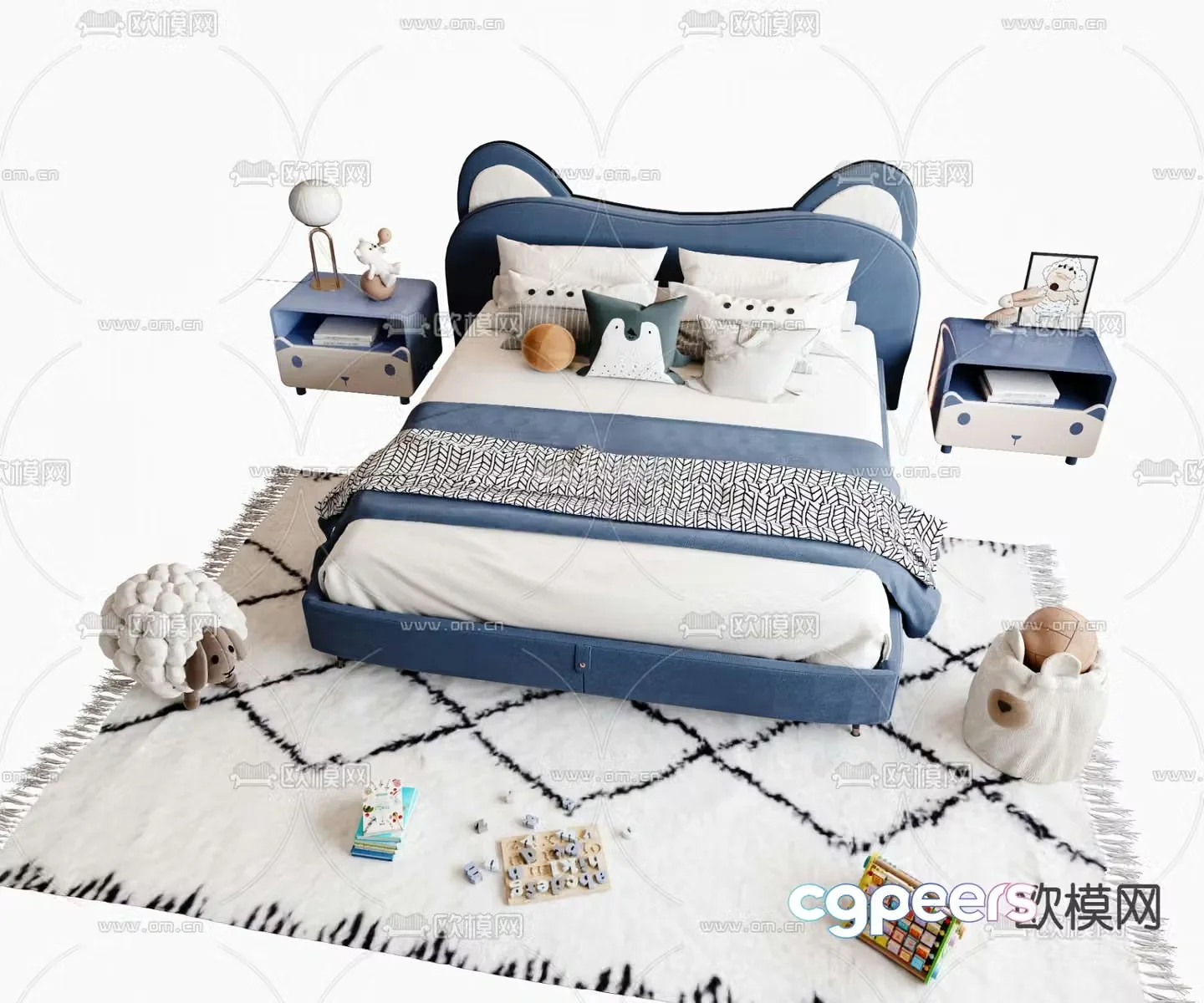 Modern children’s bed double bed 3d model