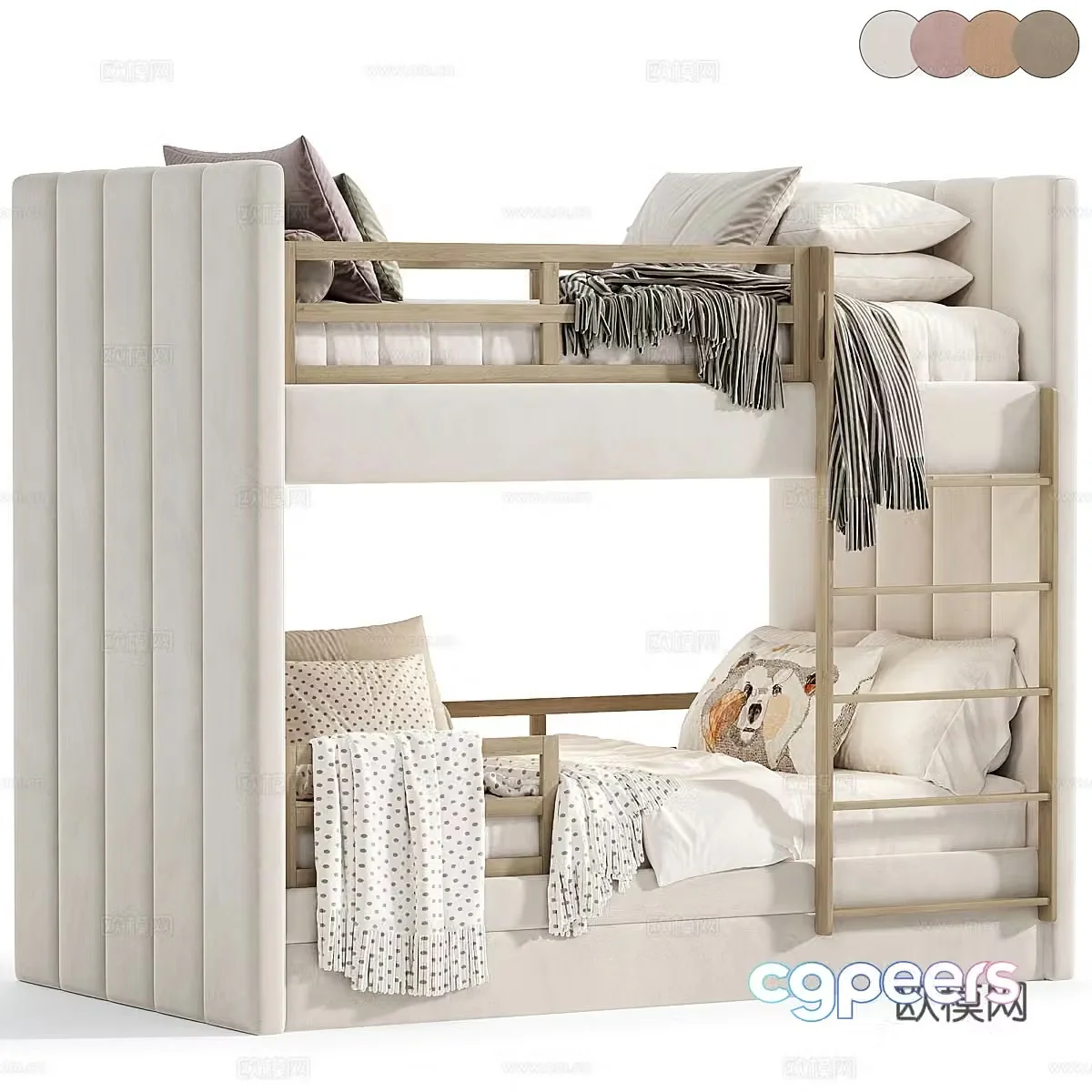 Modern cream style children’s fabric up and down bed 3D model