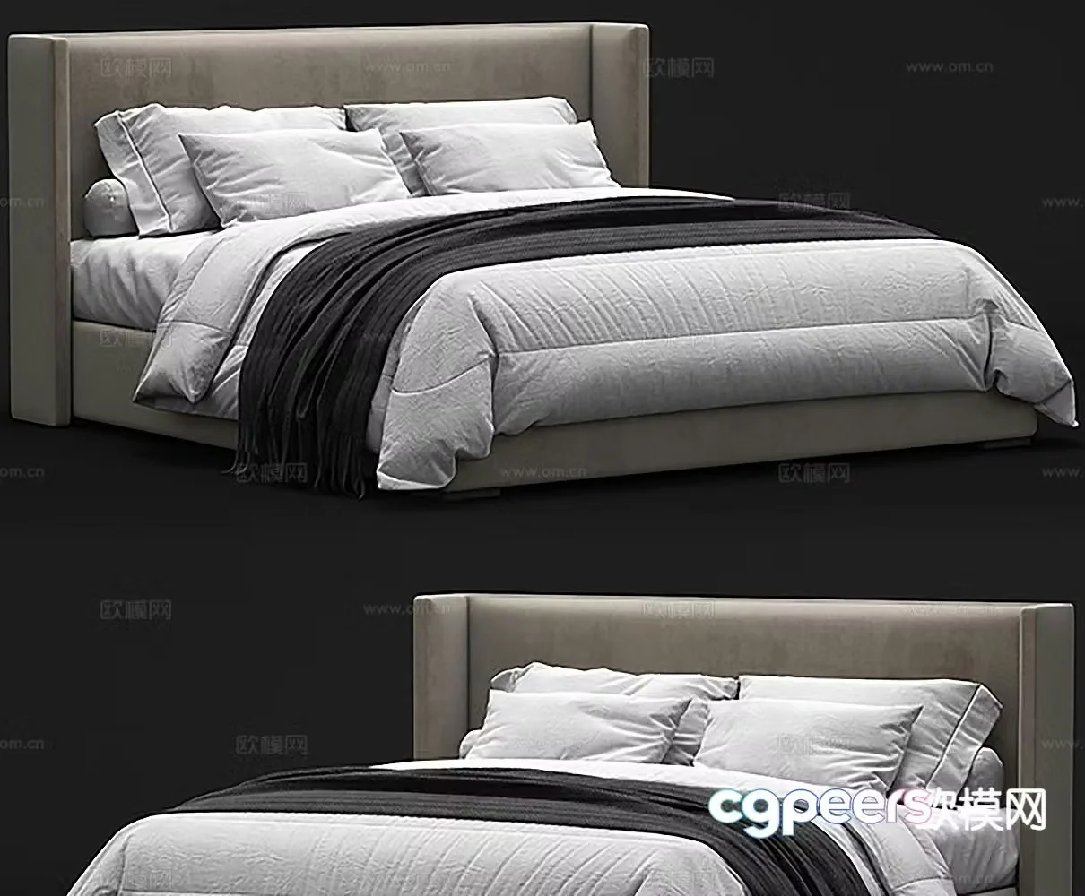 Simple double bed 3d model