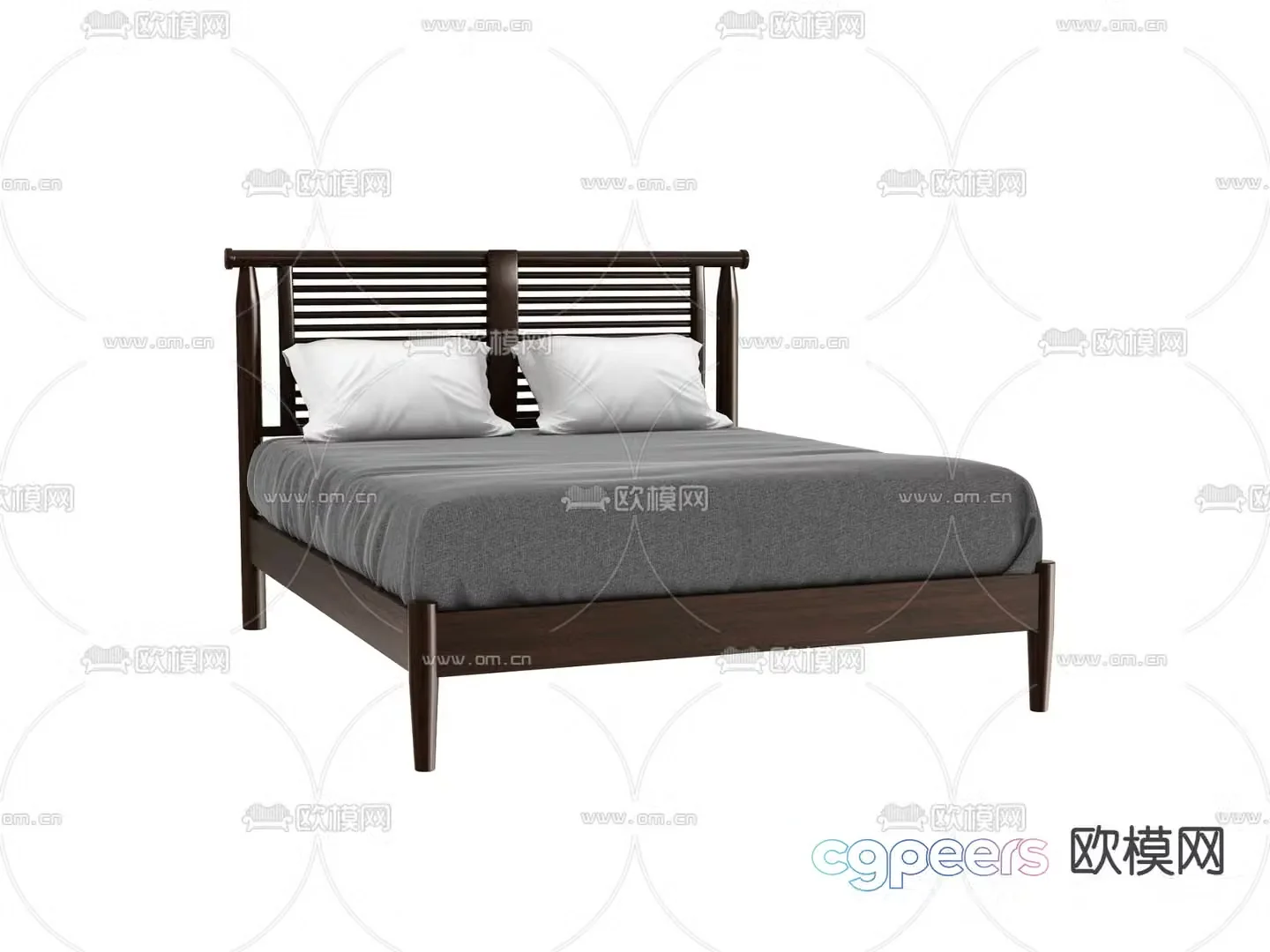 New Chinese style double bed 3d model