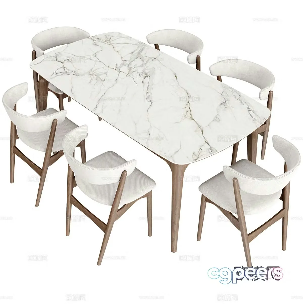 Marble dining table and chairs 3d model