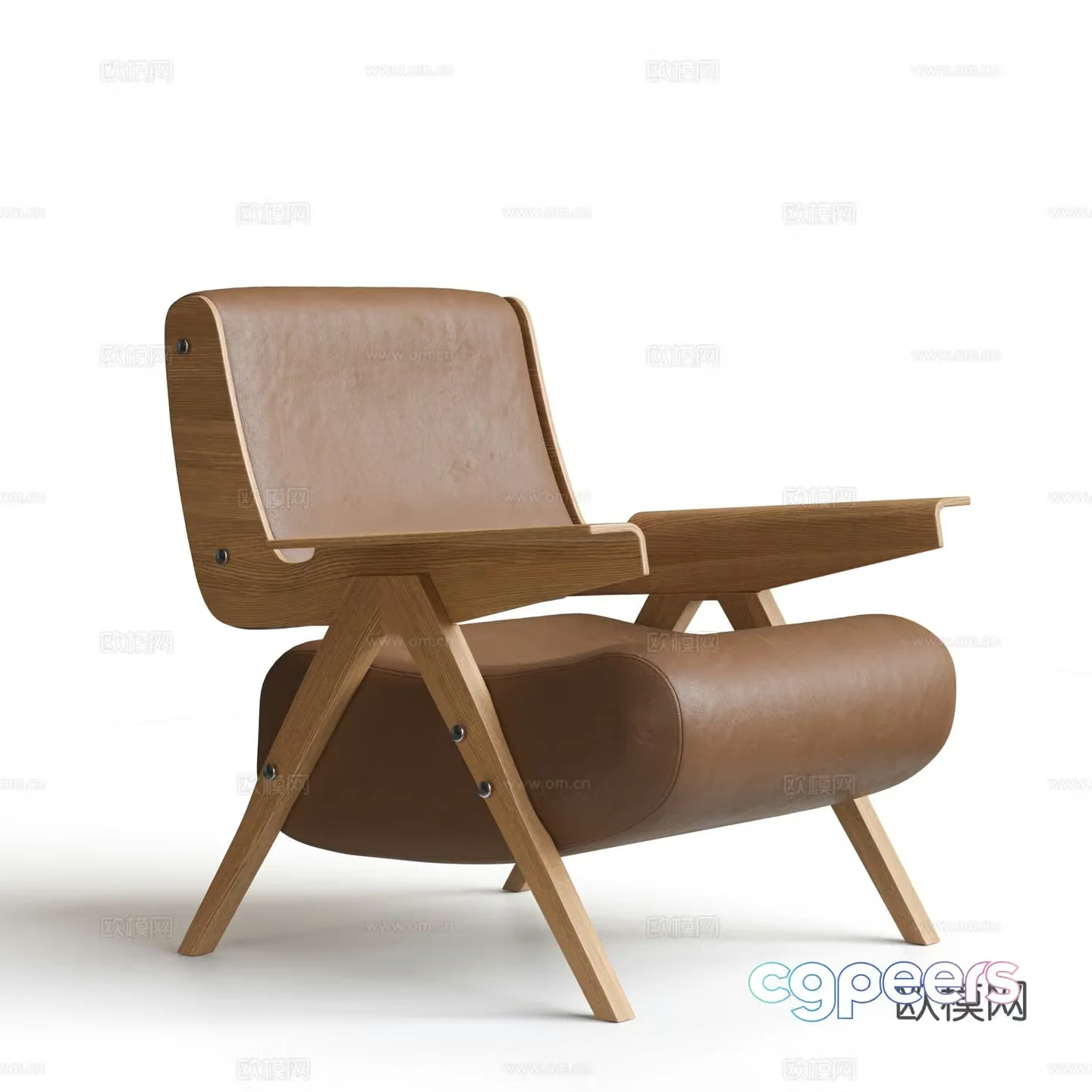 Medium style leisure chair sofa chair leather solid wood sofa chair single sofa 3d model