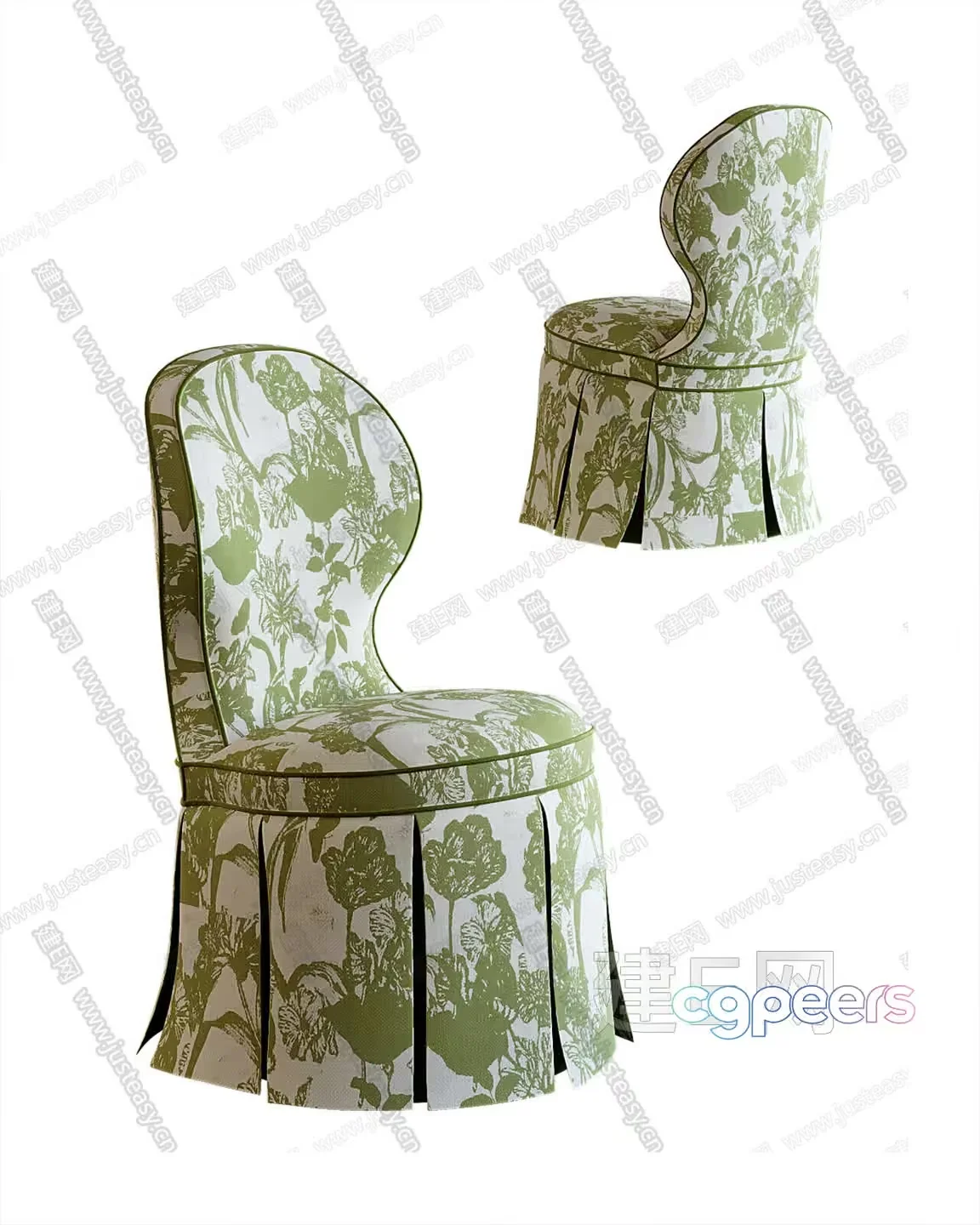 Floral-Patterned Green Chair 3D Model – 8104 – VRAY Render