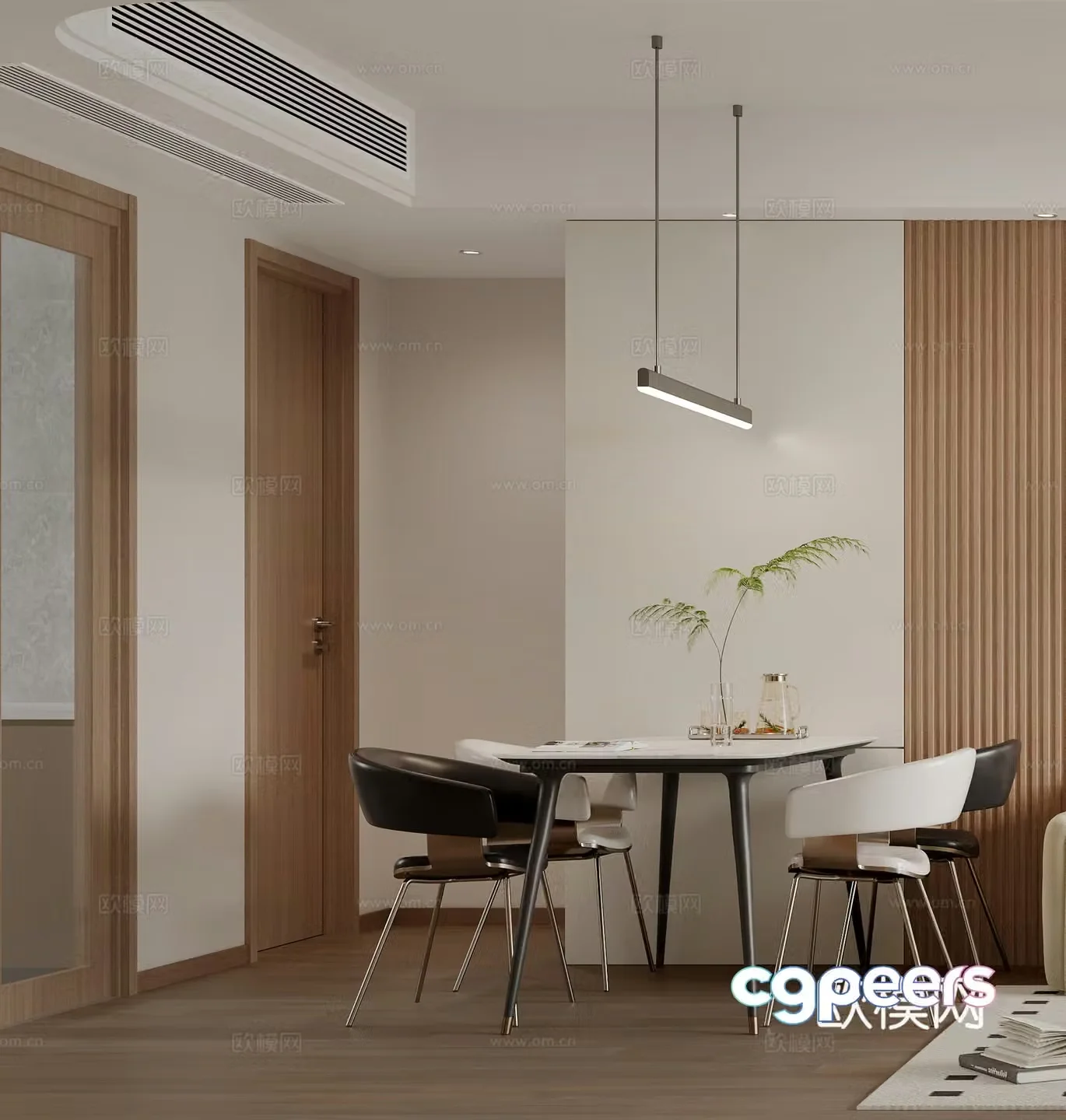 Modern restaurant Simple restaurant Modern living restaurant Chandelier Log style G6413d model