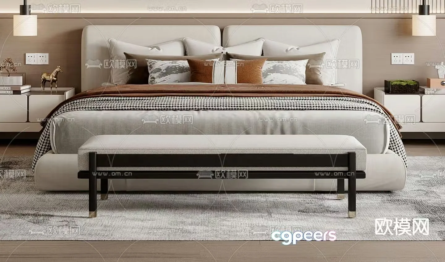 New Chinese style double bed 3d model