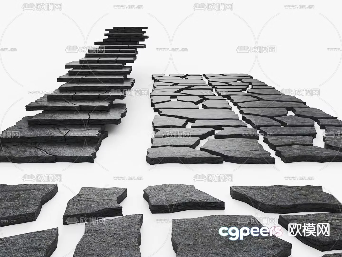 Stone steps stone paving stone garden road 3D model