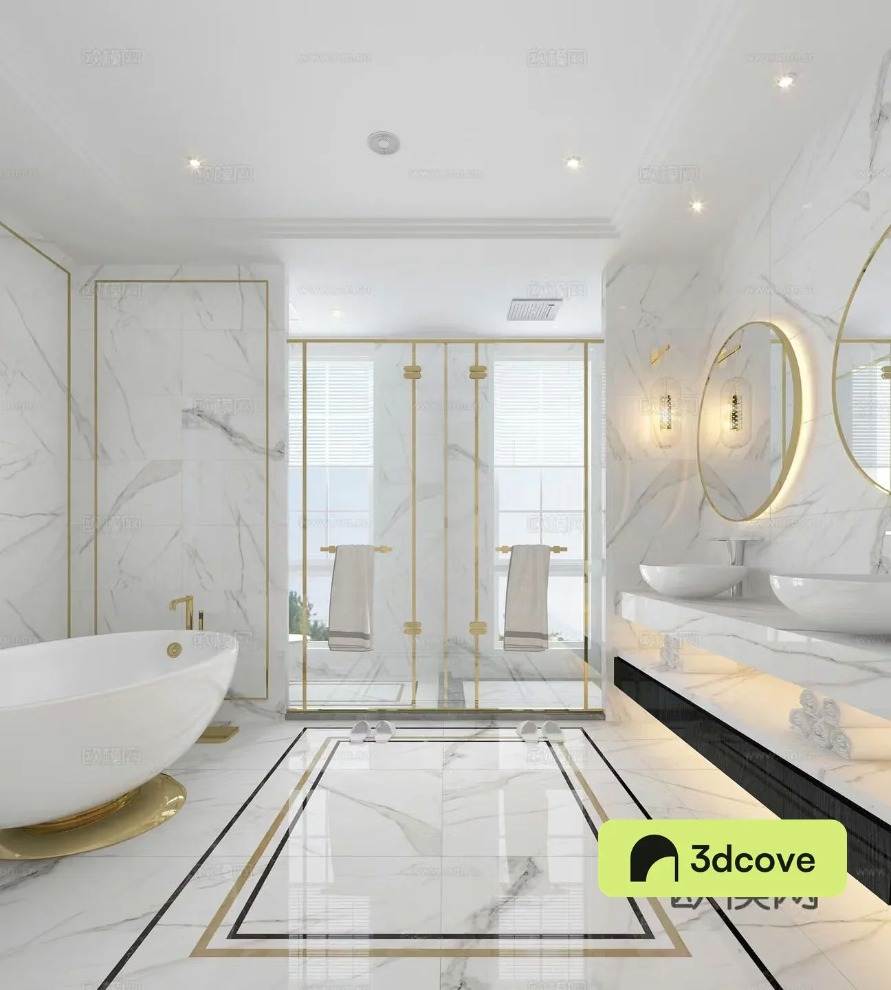 Classic white luxury bathroom dressing table bathtub shower room
